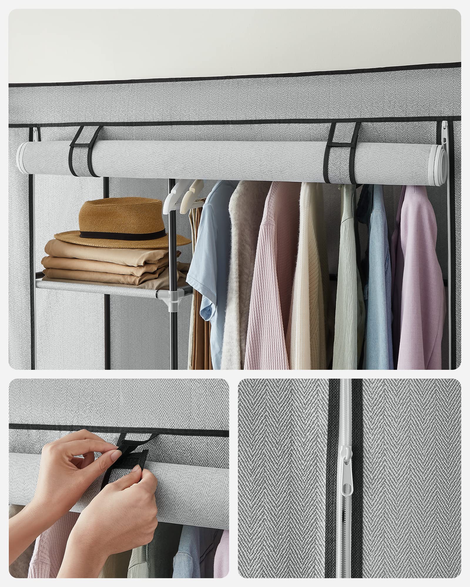 Songmics Guardaroba in Tessuto 45x105x168 Grigio Antipolvere Zigzag