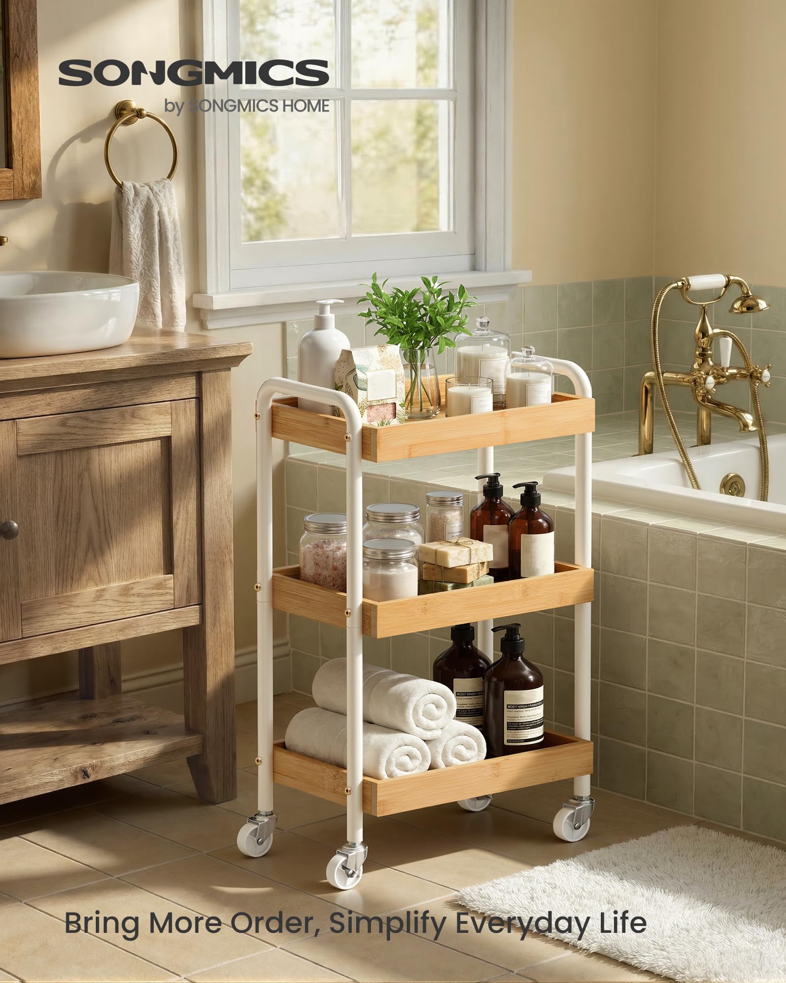 Songmics LRC081YL01 carrello 3 ripiani beige con ruote