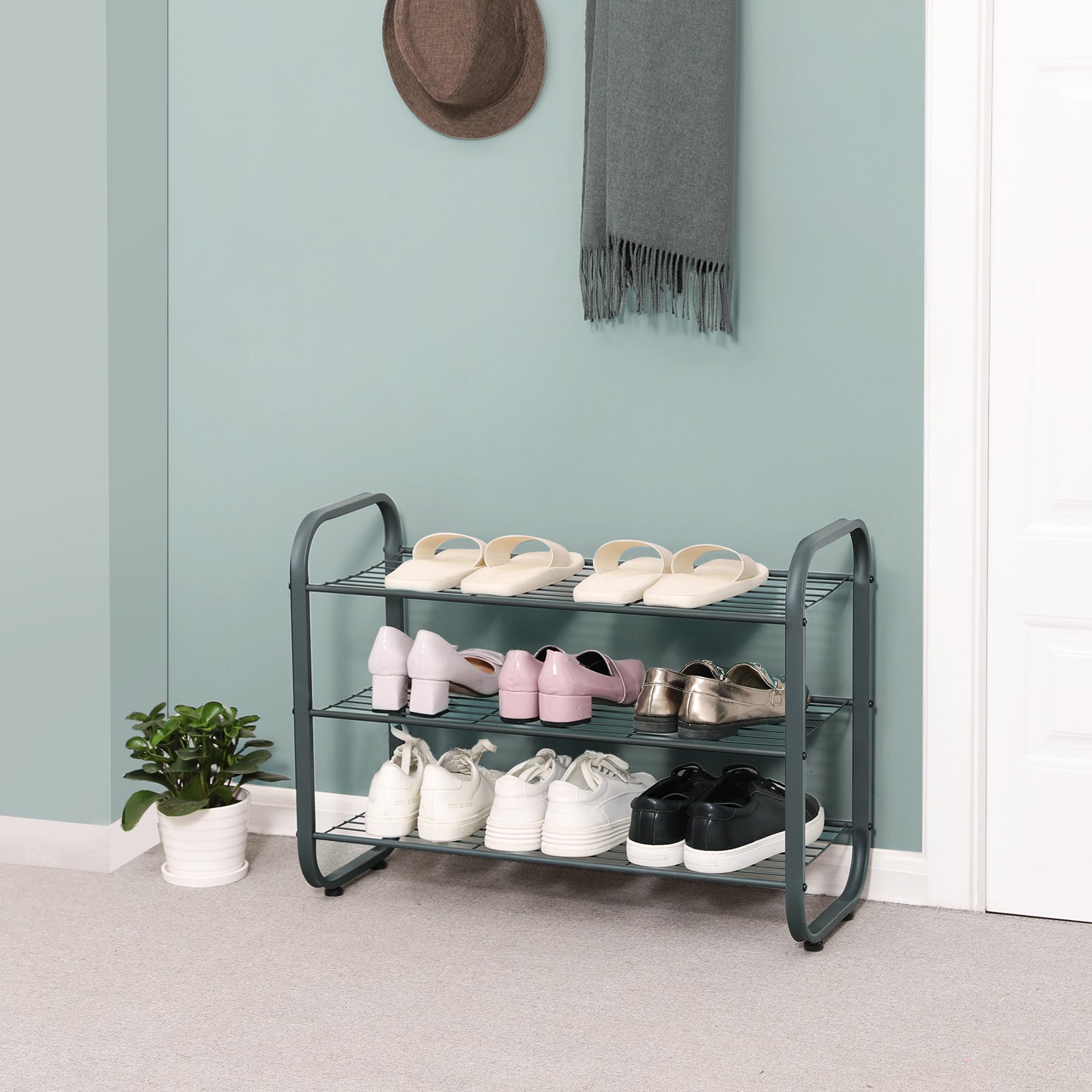Songmics LMR01GS scarpiera metallo 3 piani 71x30x52 cm grigio fumo