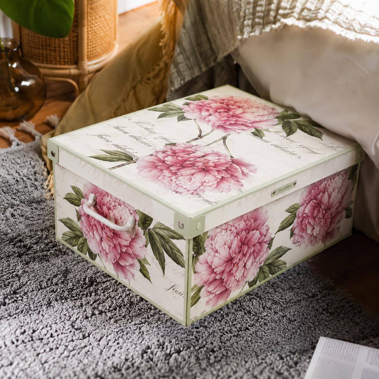 Lavatelli Scatole Armadio 2 pezzi 32x42x17,5 cm peonie coperchio
