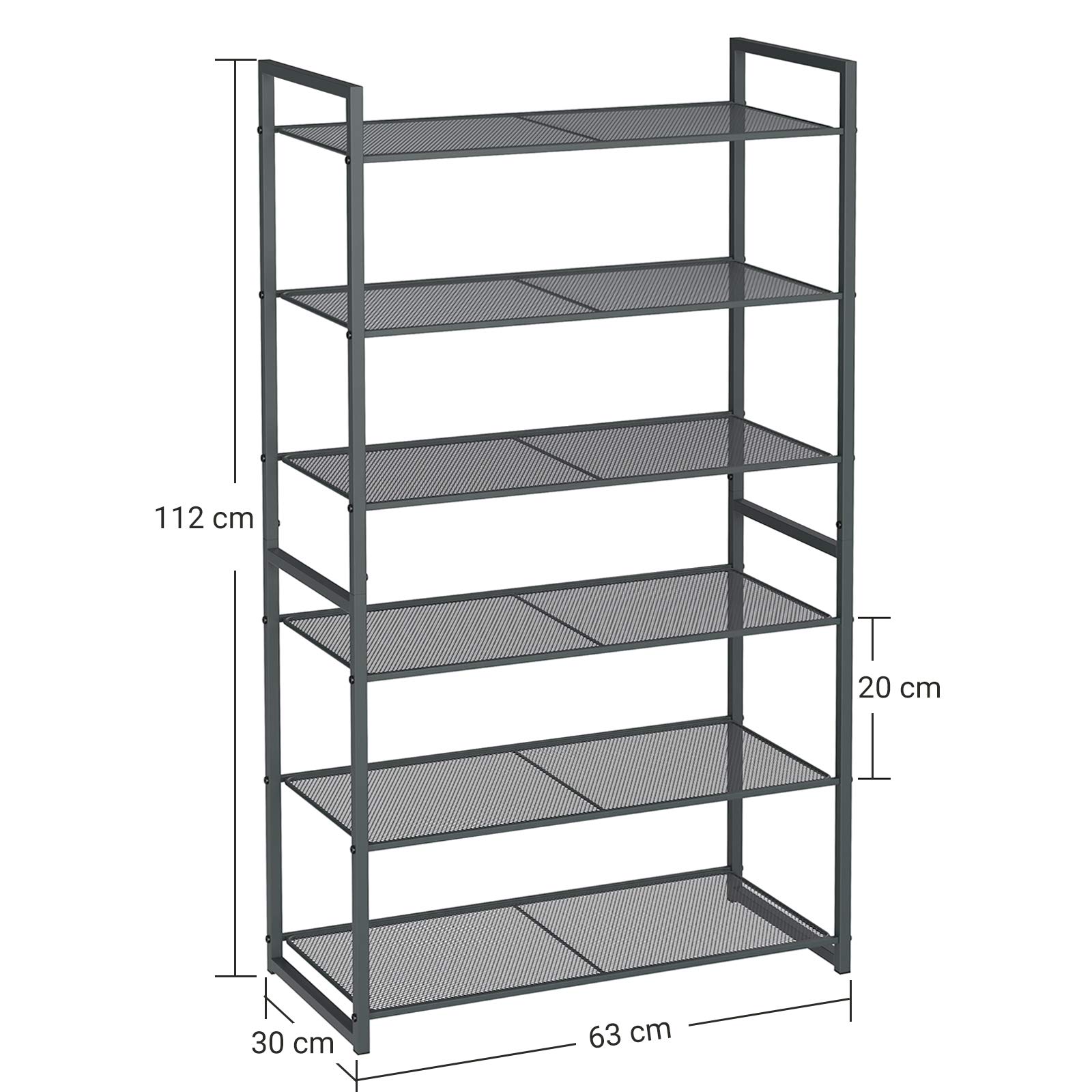 Songmics LMR86GC Scarpiera 6 Livelli Grigio Antracite 63x30x112 cm