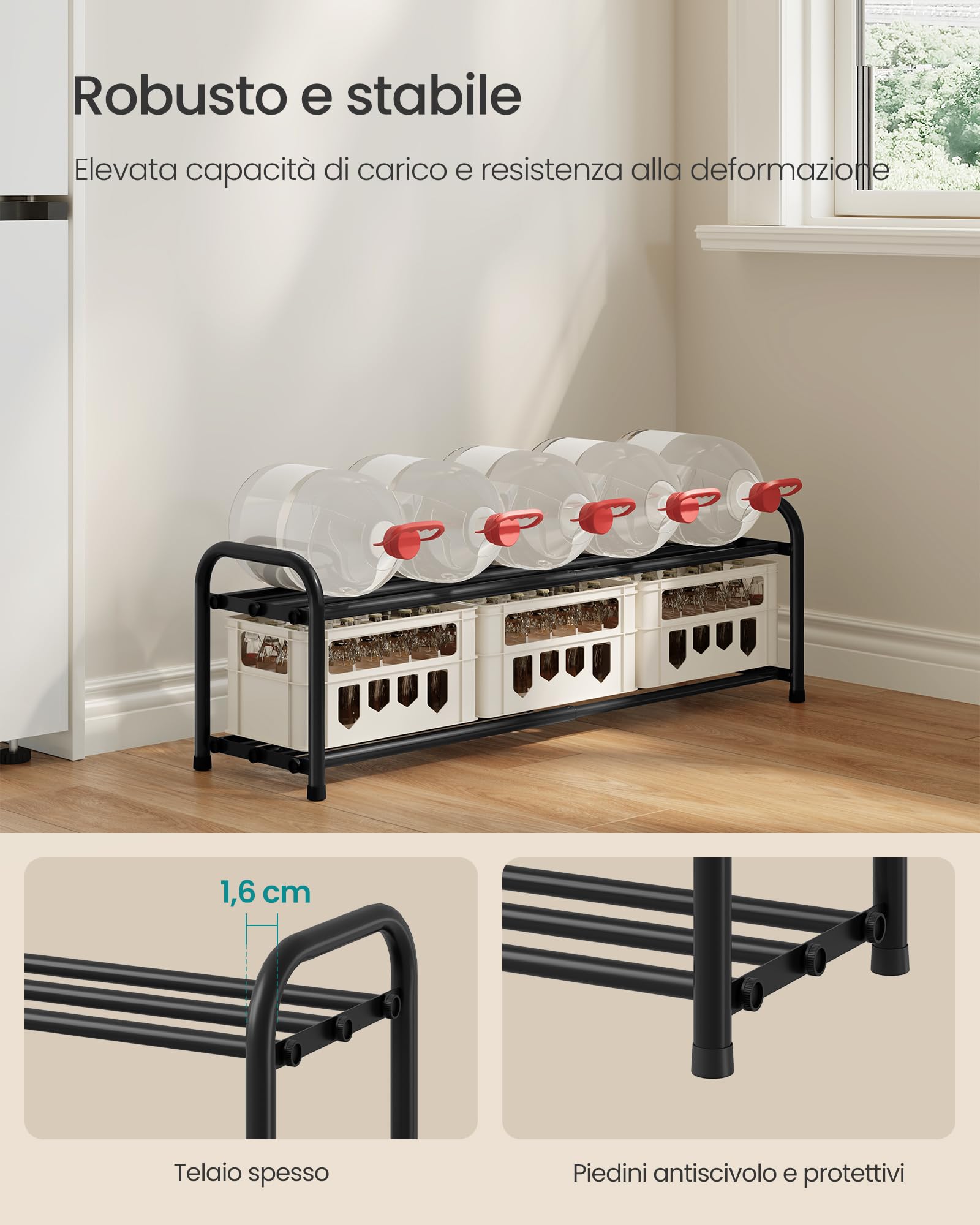 Songmics LMR026BD01 scarpiera espandibile 2 ripiani nera slim