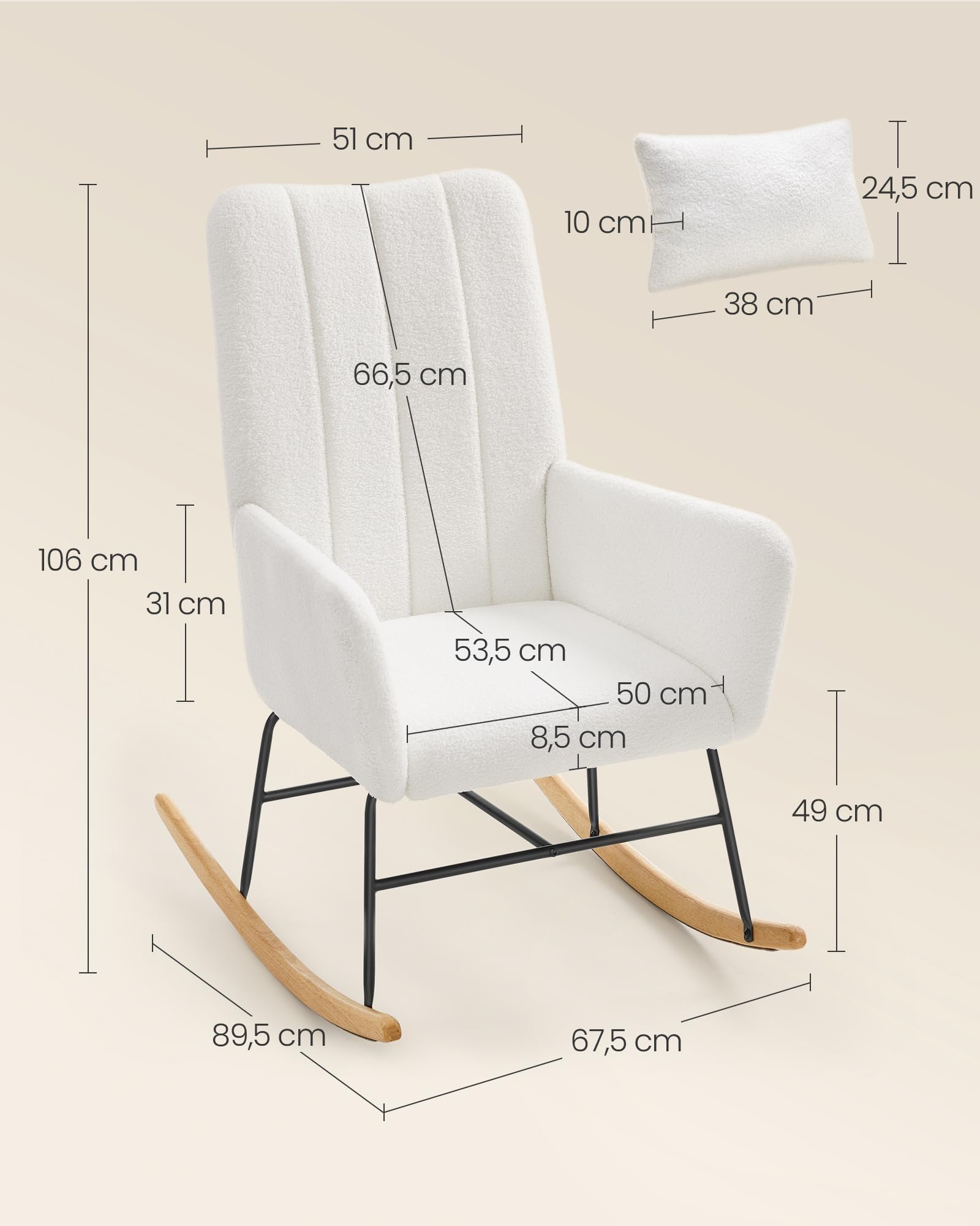 Songmics Home LYY500W01 sedia a dondolo bianco crema peluche