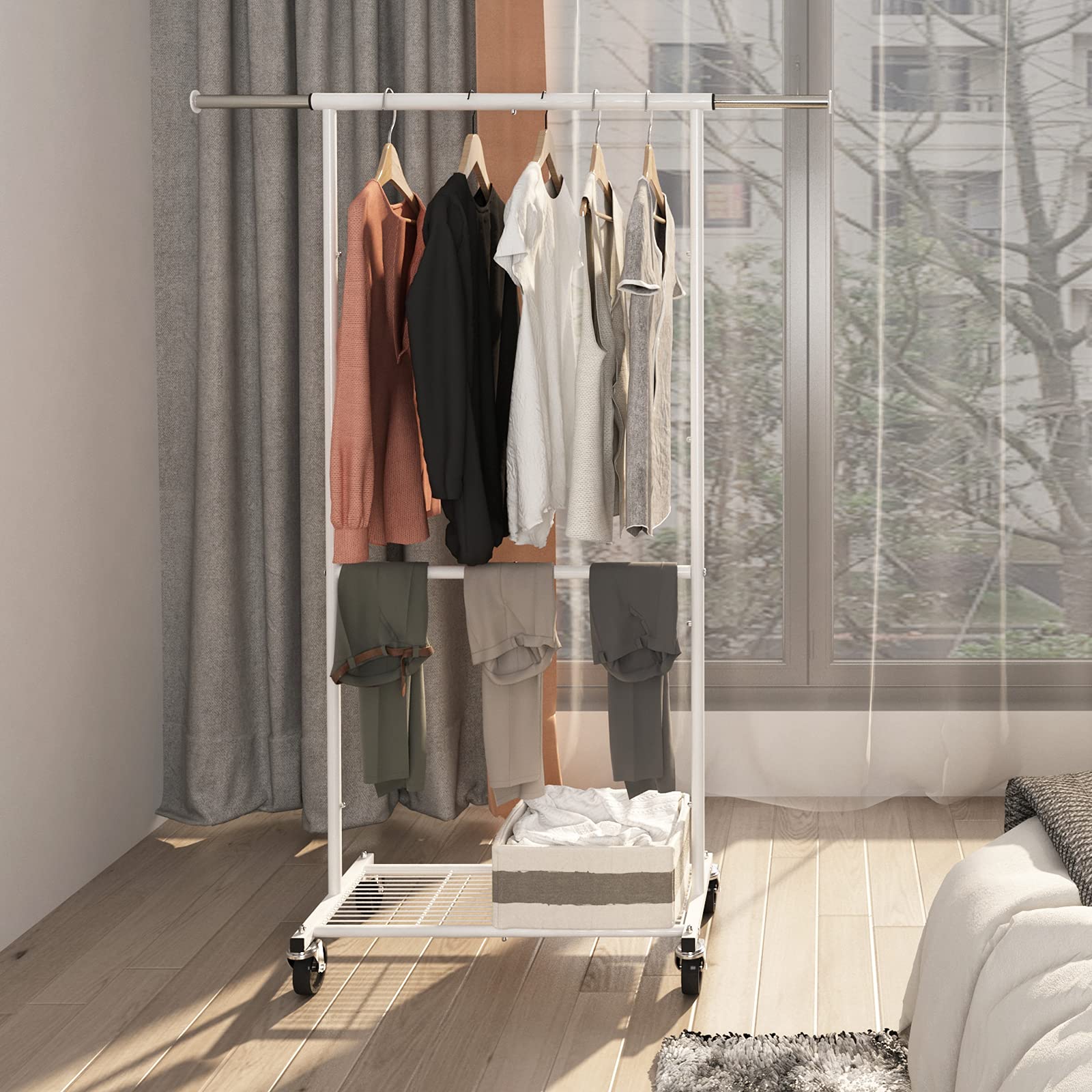 Simple Trending Standard stender appendiabiti bianco con ruote