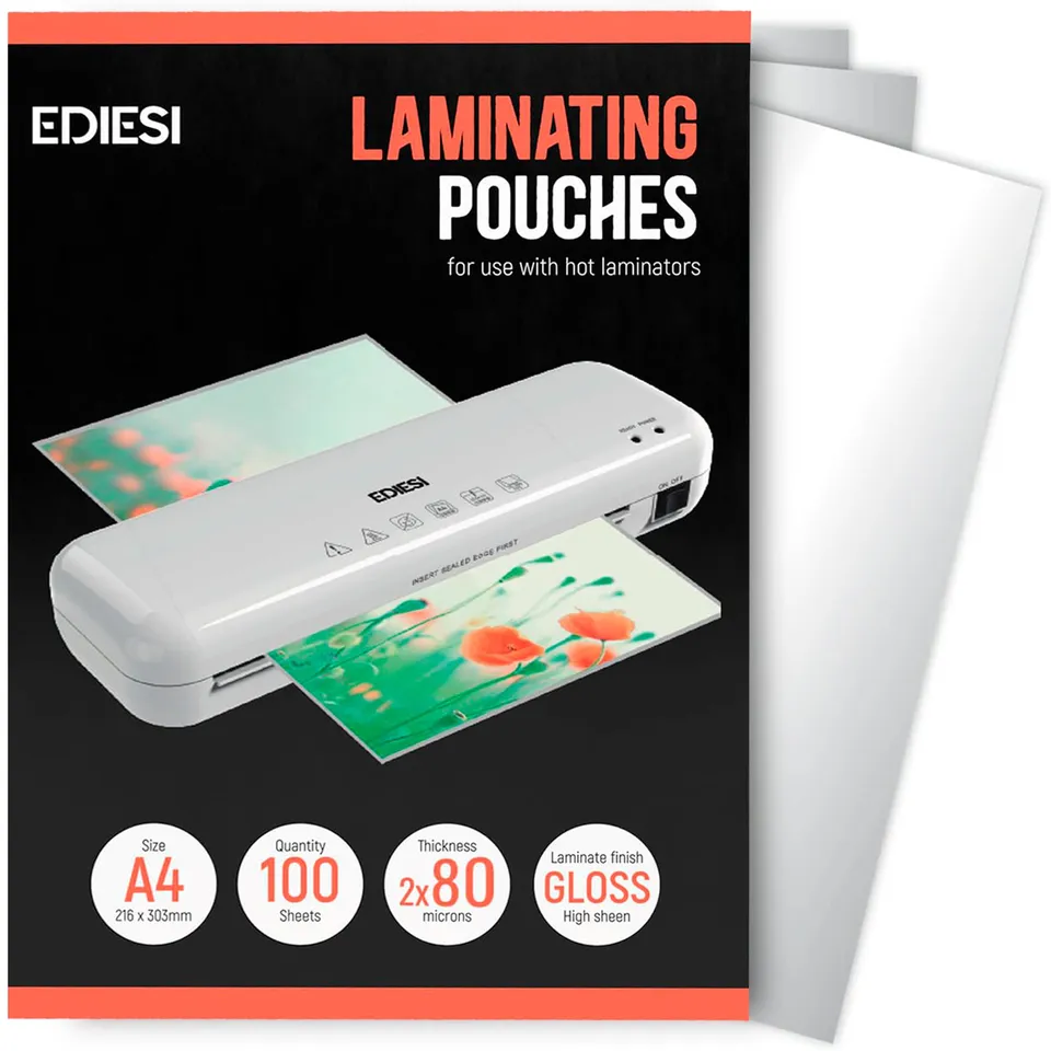 Ediesi Fogli per Plastificatrice A4 100 Pezzi Lucidi 80 Micron