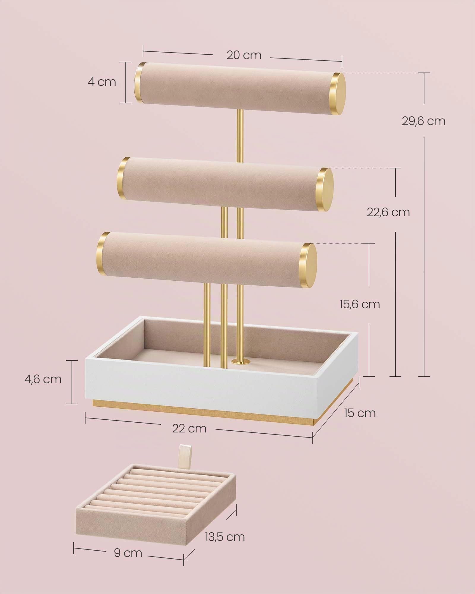Songmics JJS027A01 espositore gioielli marrone cammello 3 aste