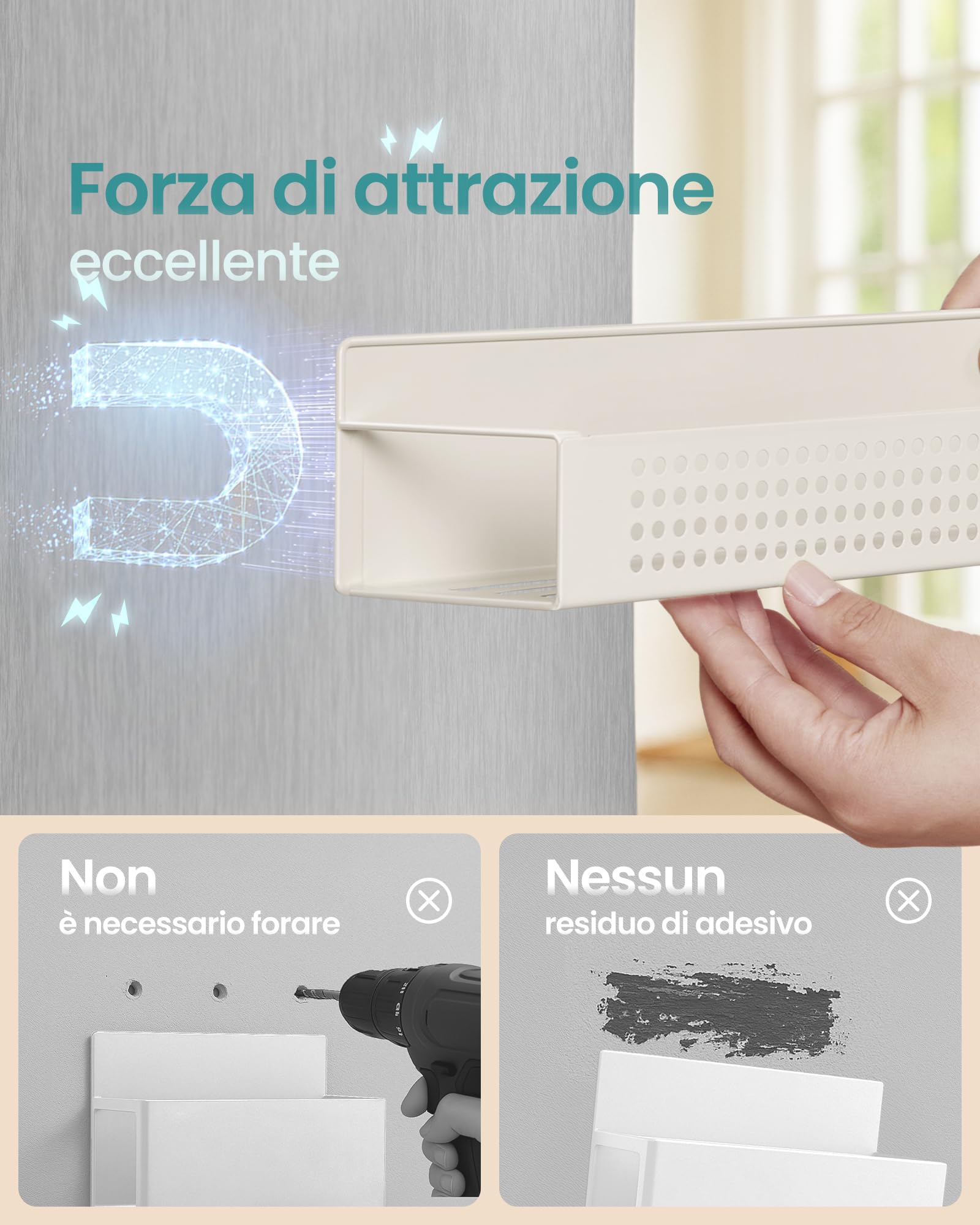 Songmics KCS061W01 Portaspezie Magnetico Set 4 Bianco Crema