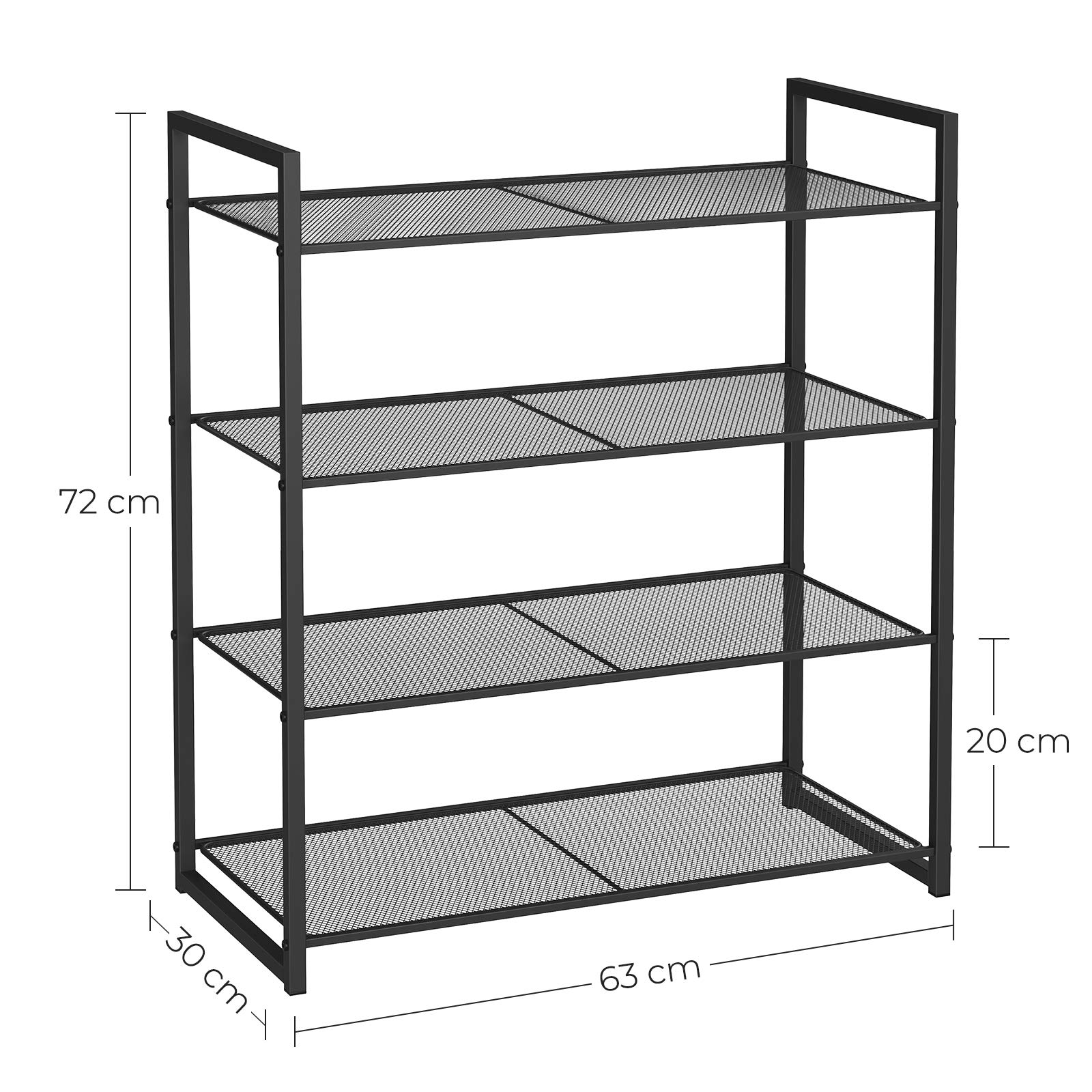 Songmics LMR084B01 scarpiera 4 livelli 63x30x72 cm nero metallo