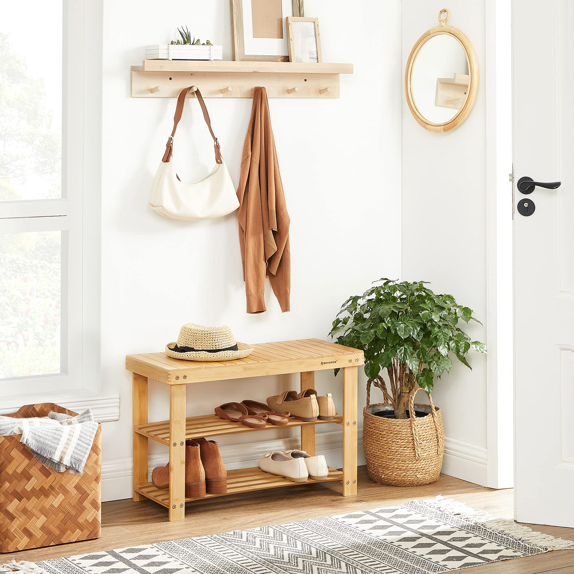 Songmics LBS04N Scarpiera 3 Livelli 70 cm Naturale