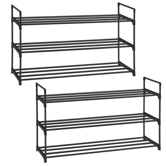 Songmics Scarpiera 3 Ripiani Portascarpe Metallo Set 2 Pezzi Salvaspazio