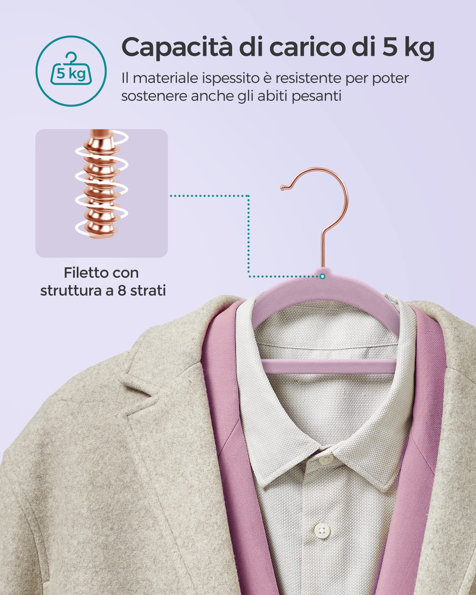 Songmics CRF021GP50 grucce velluto 50 pezzi viola lavanda salvaspazio