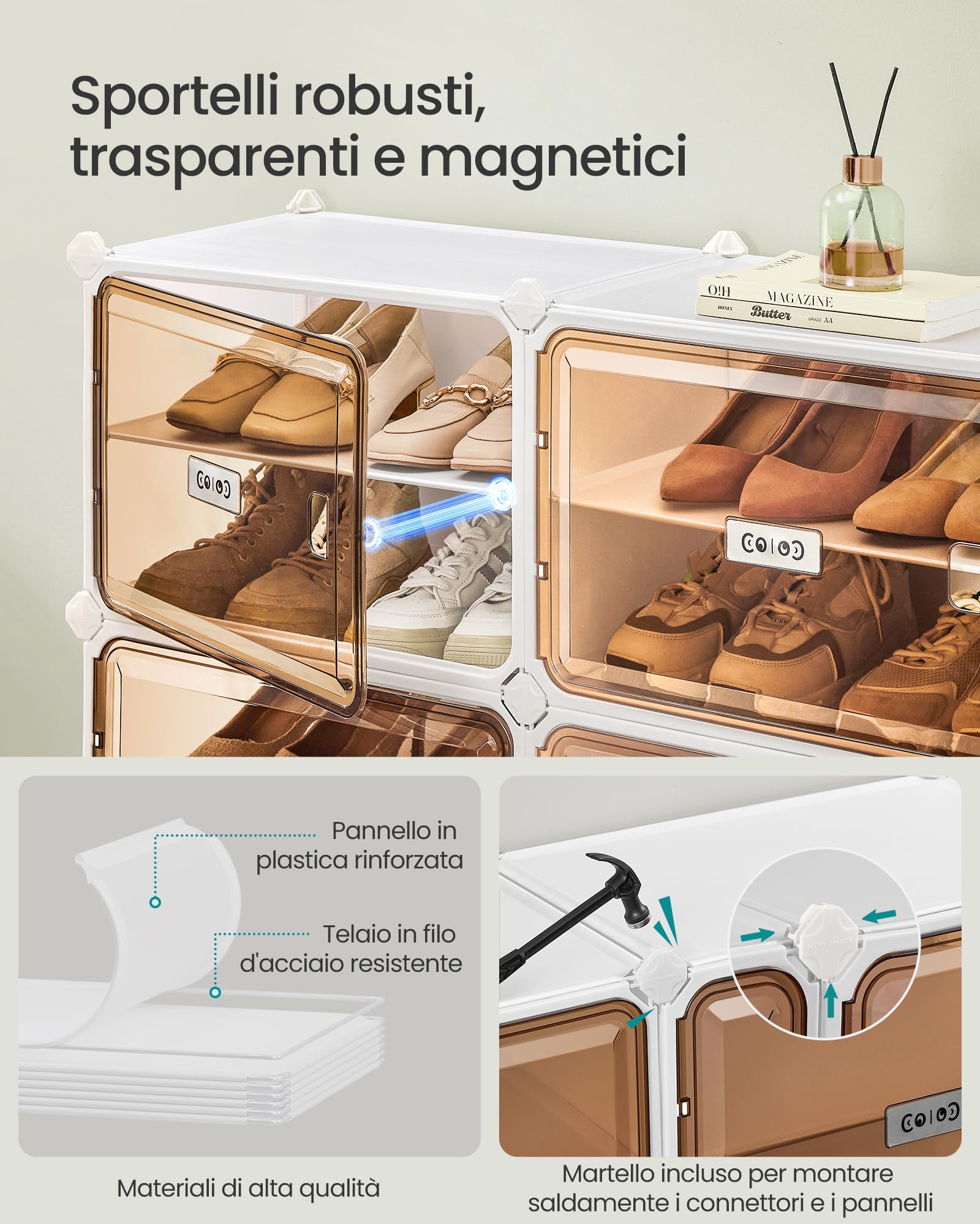 Songmics LPC054WH01 scarpiera 8 scomparti 32 paia ante