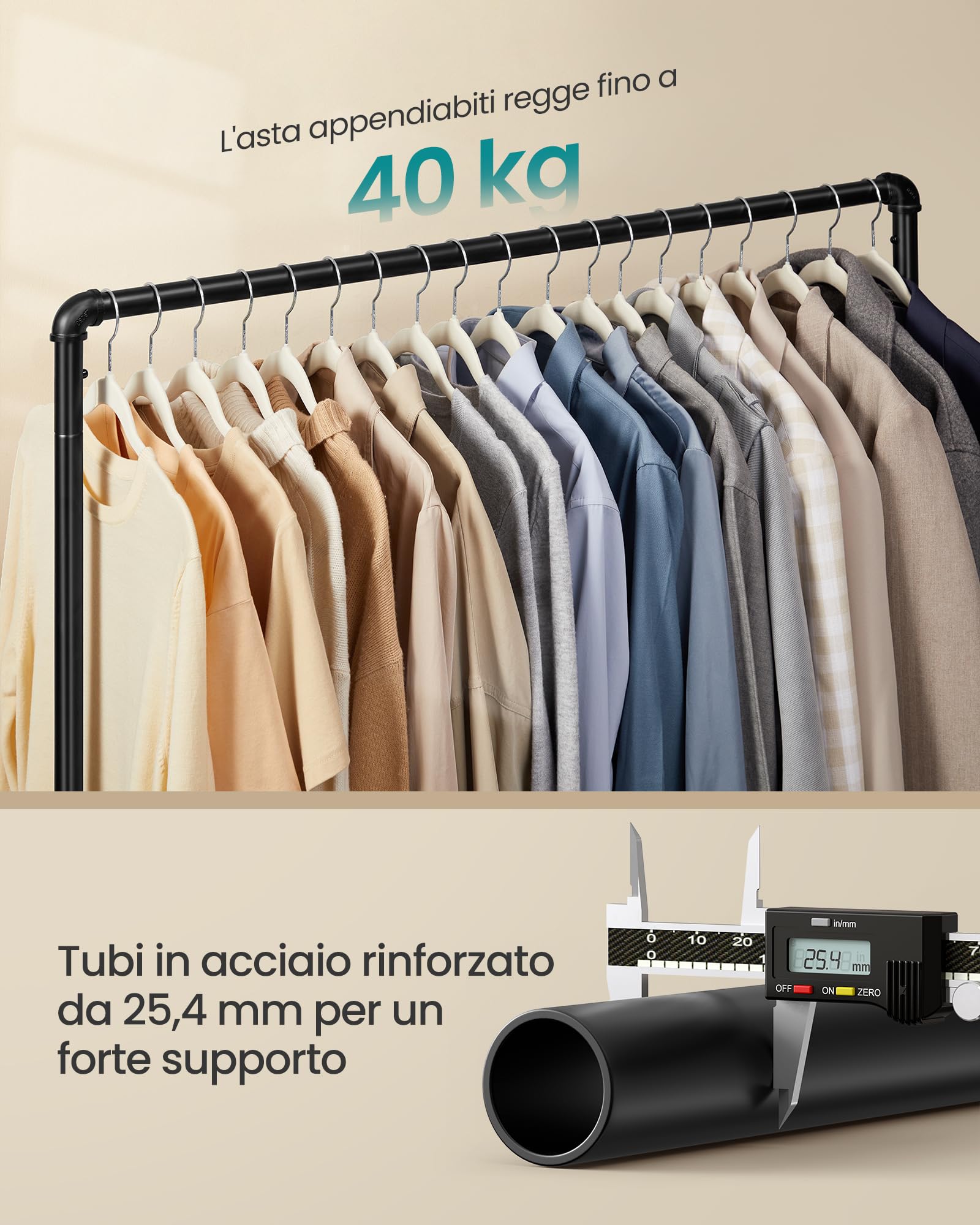 Songmics HSR61BK stender appendiabiti nero con ruote 100 cm 90 kg