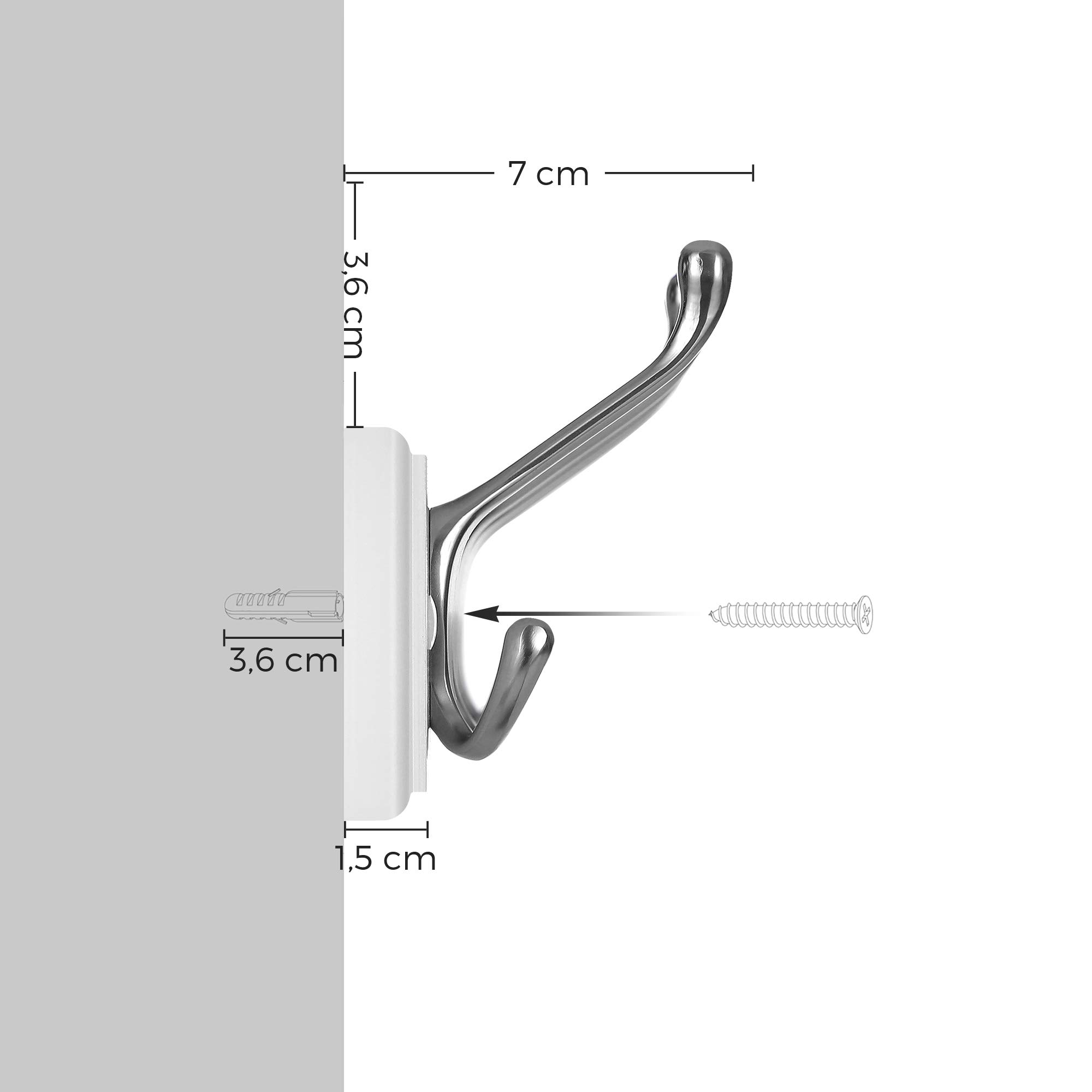 SONGMICS LHR030E01 attaccapanni parete 4 ganci bianco 40x11x7 cm