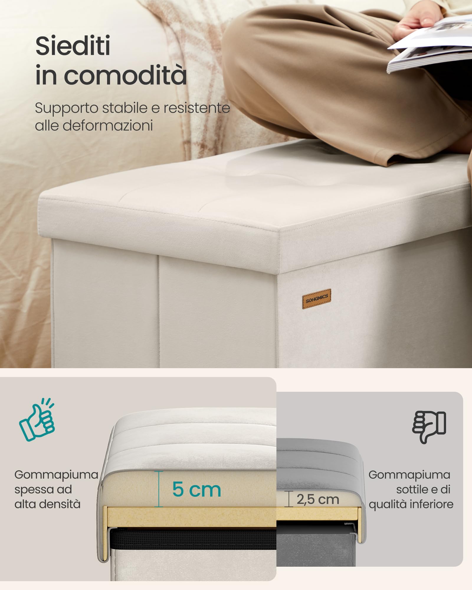 Songmics LSF048LH01 pouf contenitore beige 76 cm