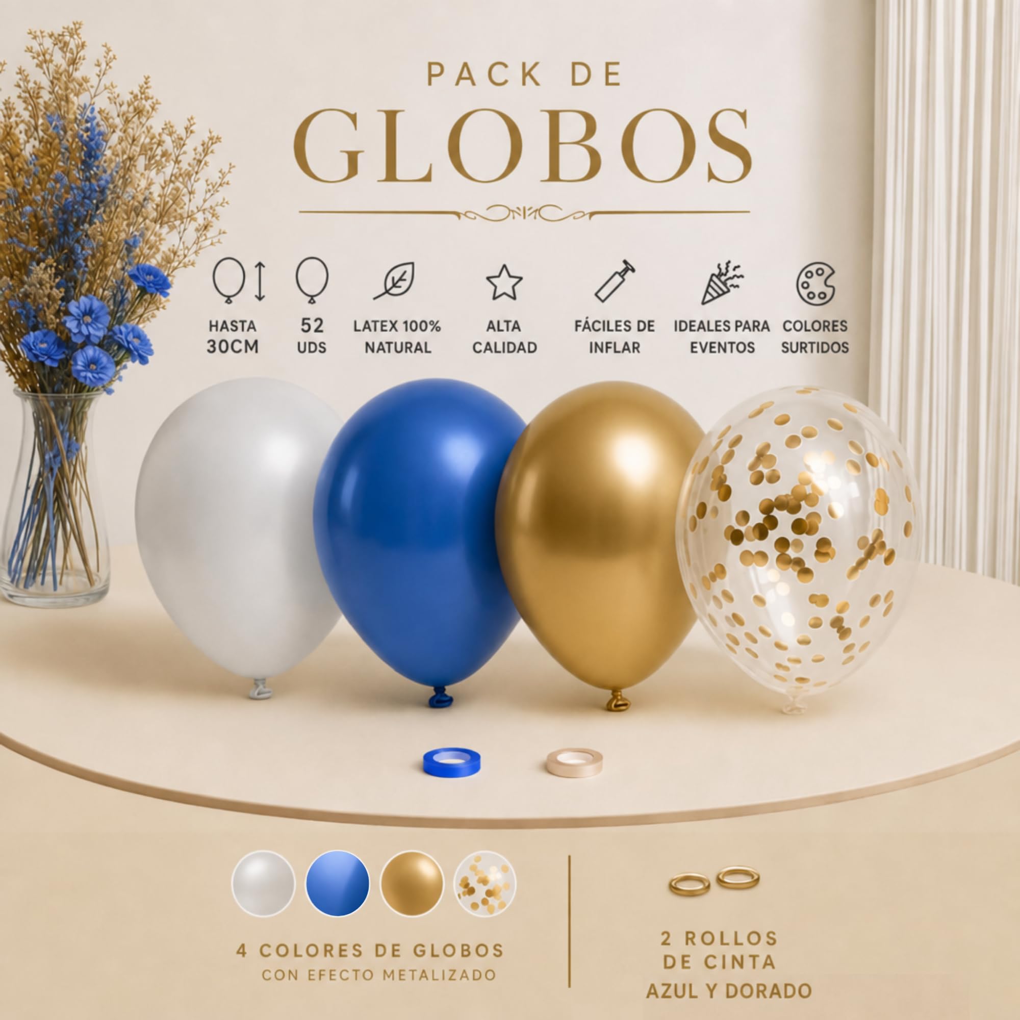 Ediesi palloncini blu e oro 30 cm 52 pezzi compleanno