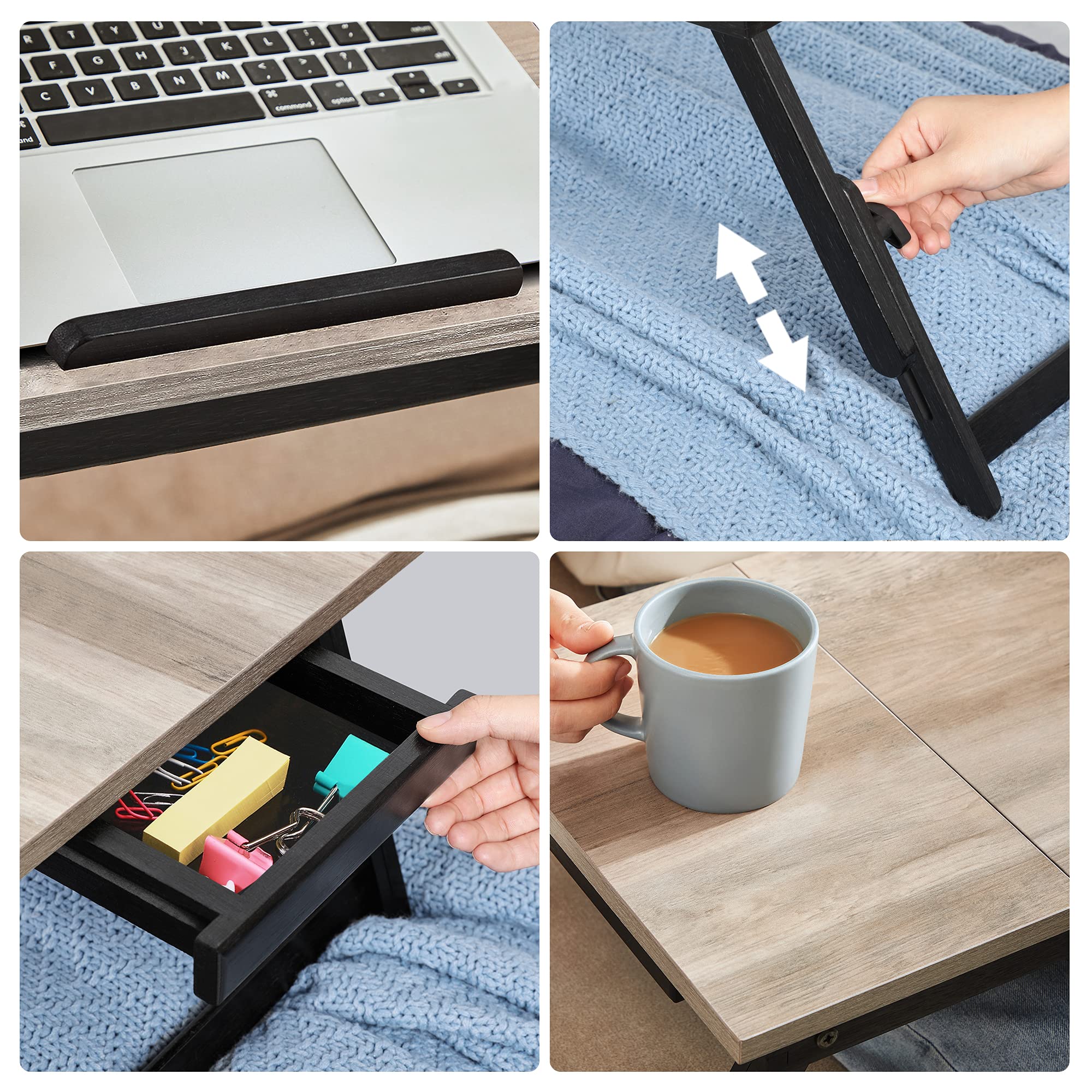 Songmics tavolo laptop letto bambù greige pieghevole 10 kg