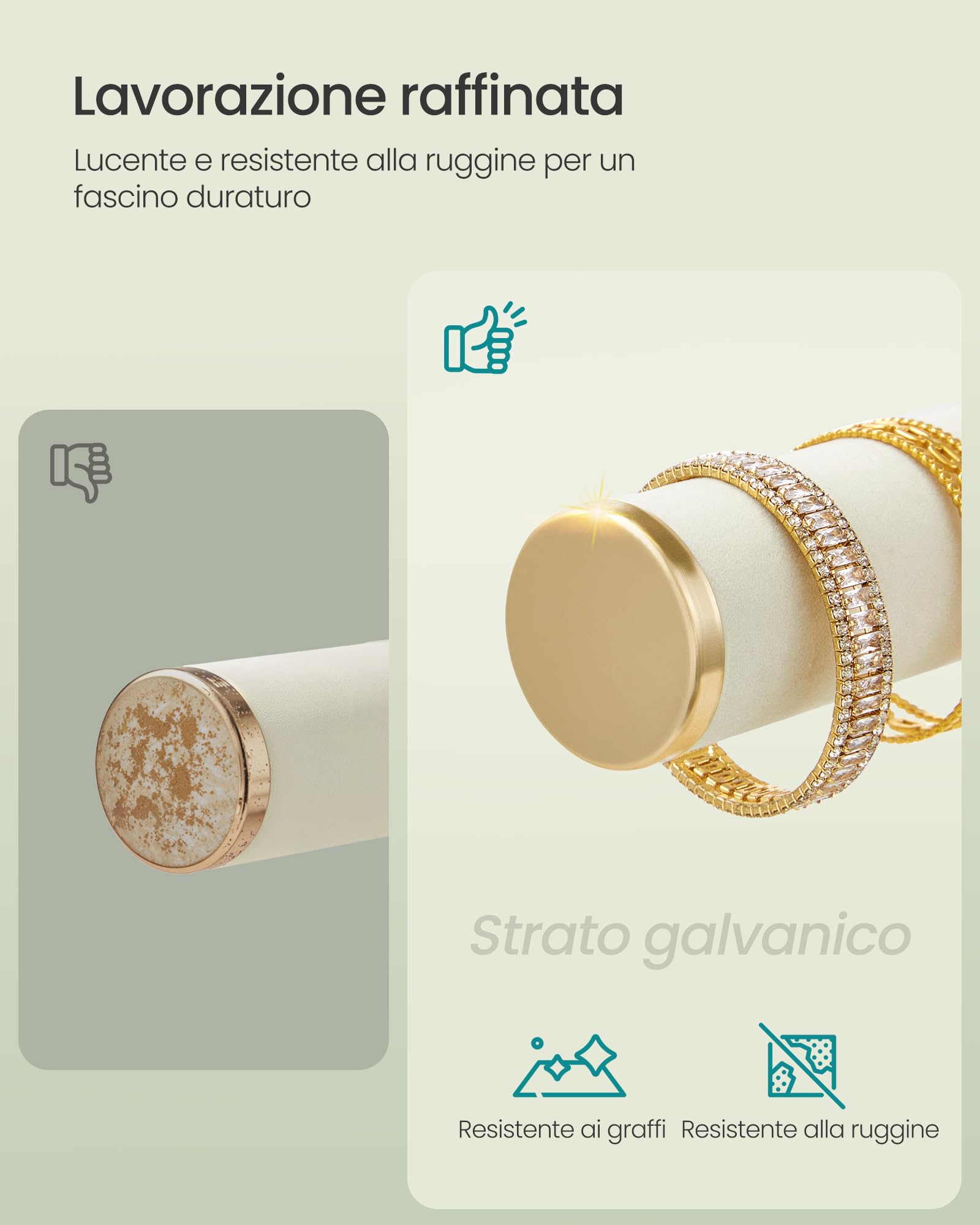 Songmics JJS046W101 Porta Bracciali Vassoio Bianco Oro