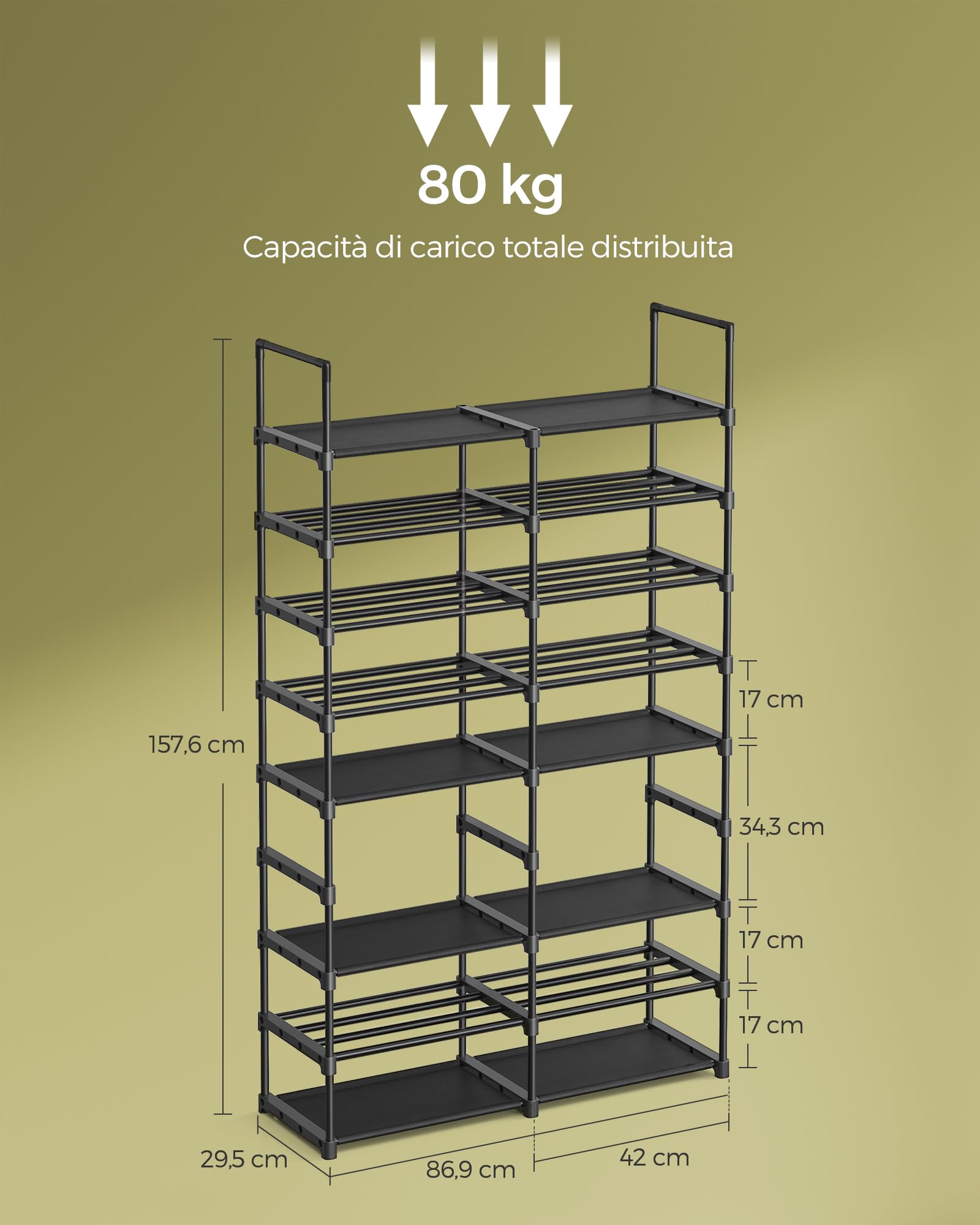 Songmics LSA219B01 scarpiera 8 livelli 32 paia nero inchiostro acciaio