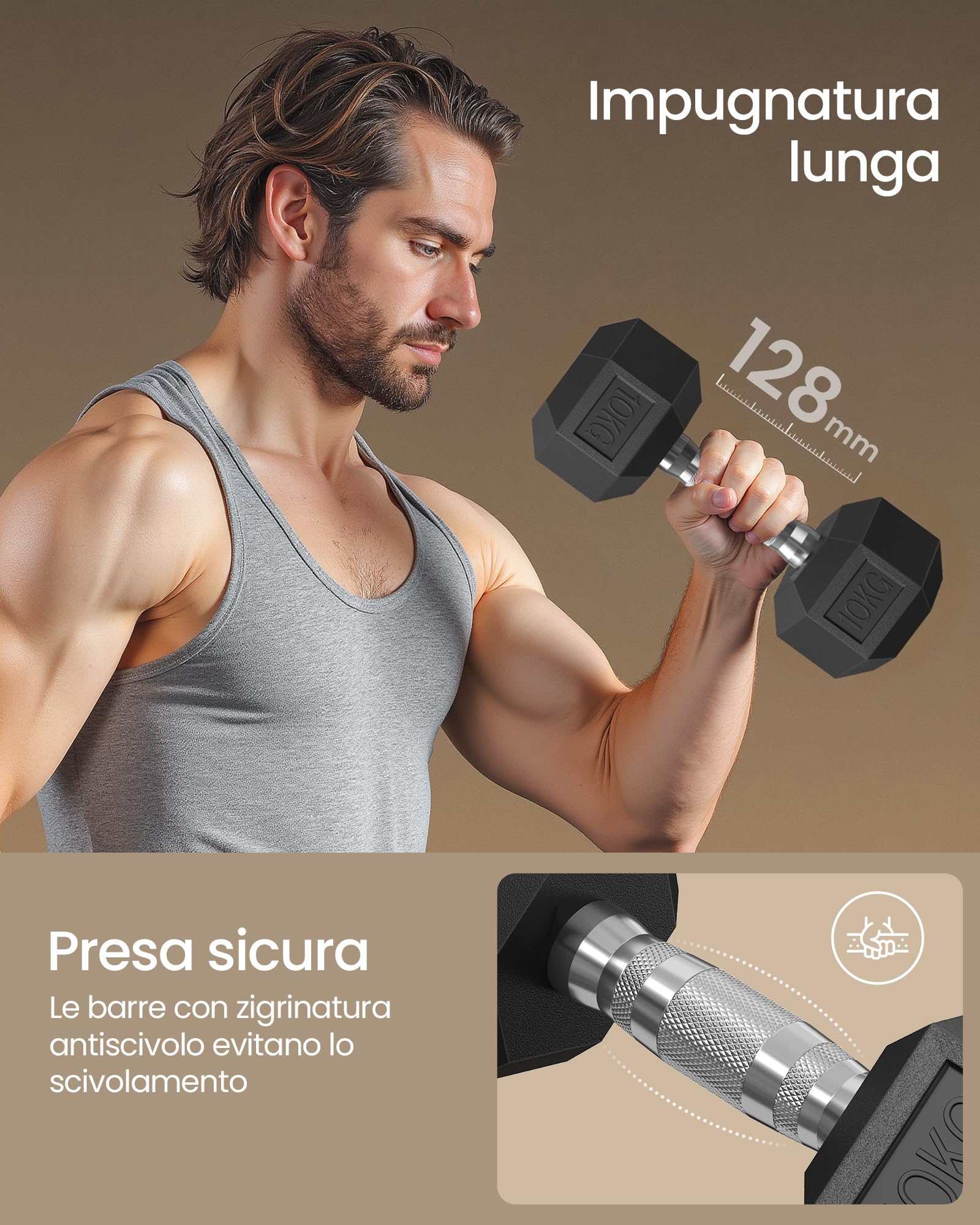 Songmics Set 2 Manubri Esagonali 2x10kg neri antiscivolo