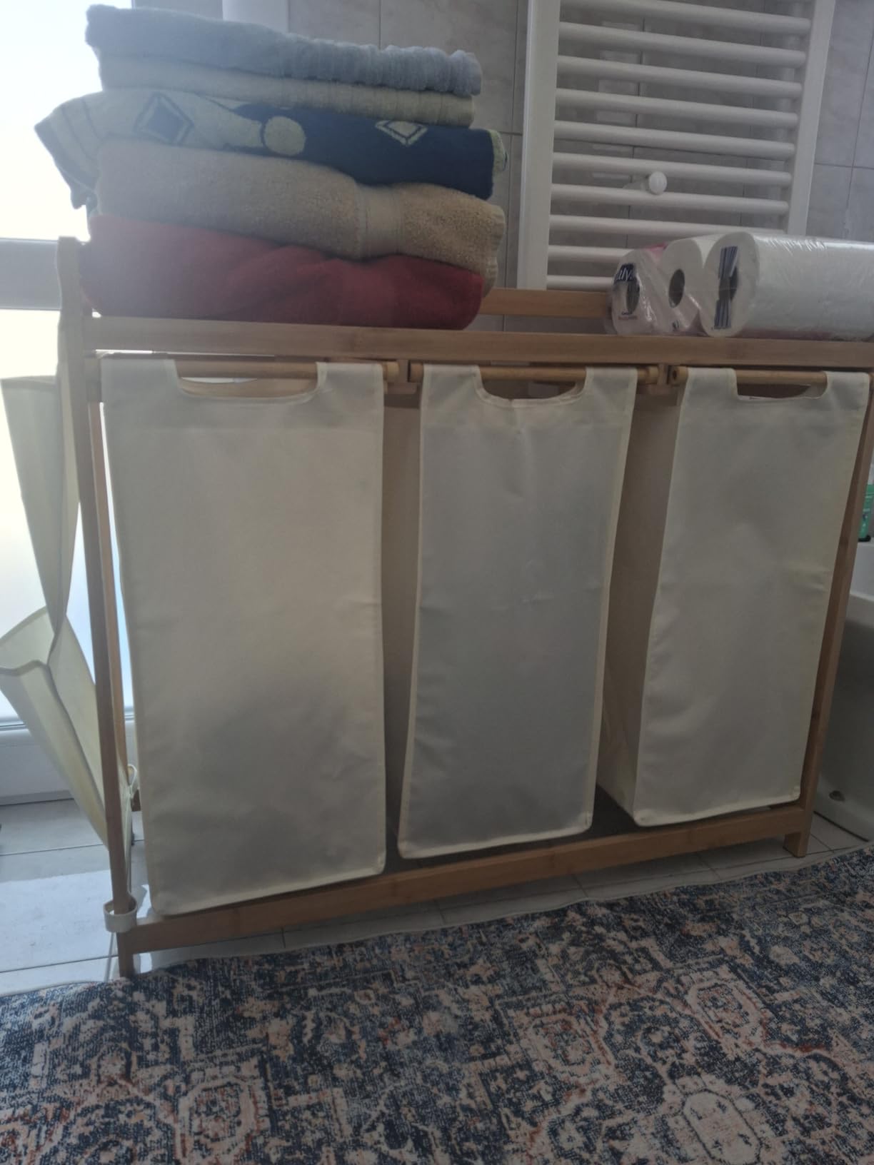 Songmics RLH100W01 cesto biancheria bambù 100L 2 scomparti