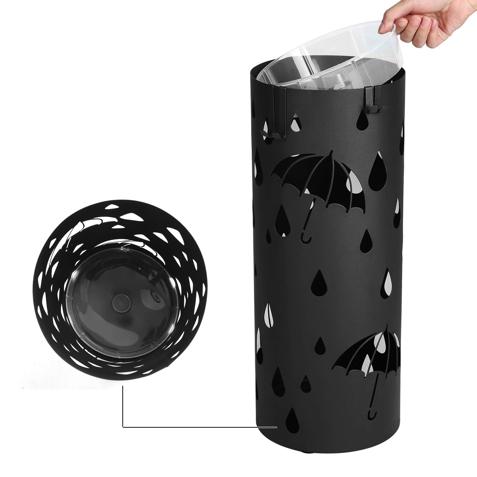 Songmics portaombrelli metallo nero rotondo 19,5x49 cm