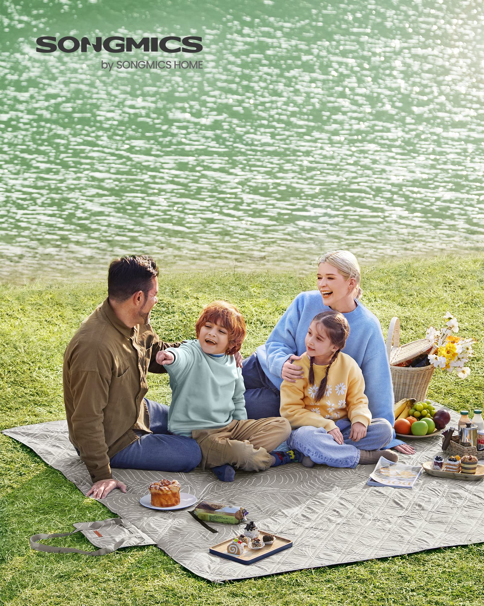 Songmics GCM010B02 Coperta Picnic Beige 200x200 cm 4 Strati