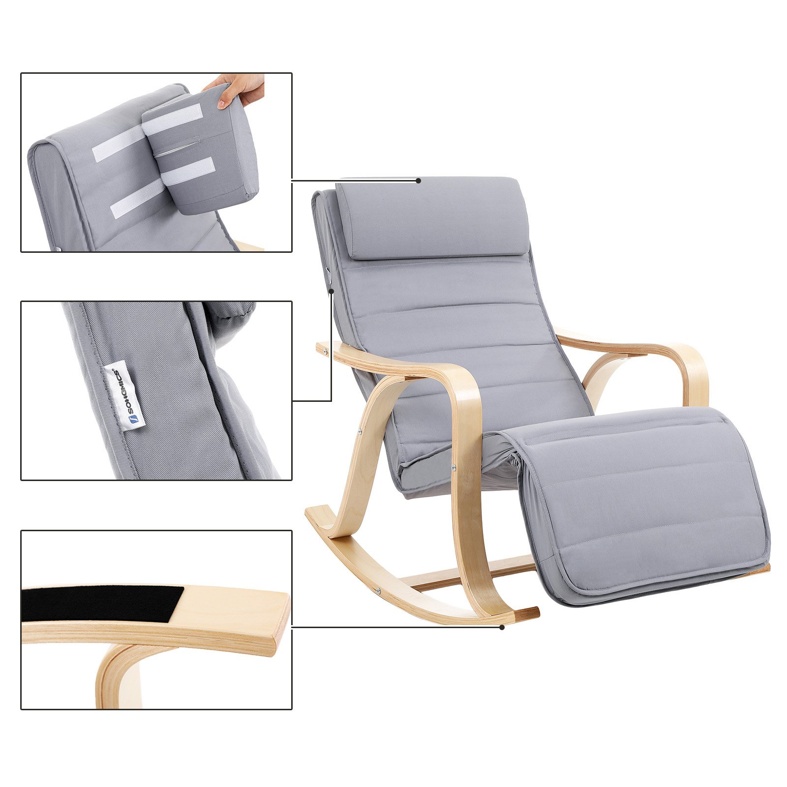 Songmics LYY41G Sedia a Dondolo 67x125cm Grigio Chiaro