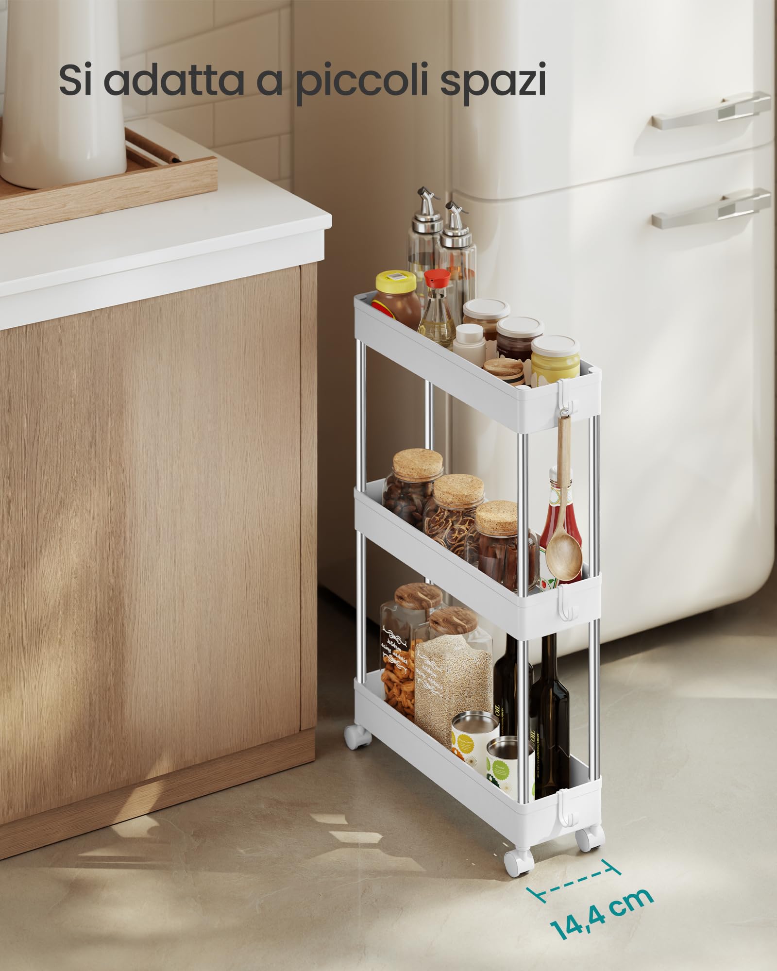 Songmics KSC007W01 carrello 3 ripiani Bianco Nuvola salvaspazio