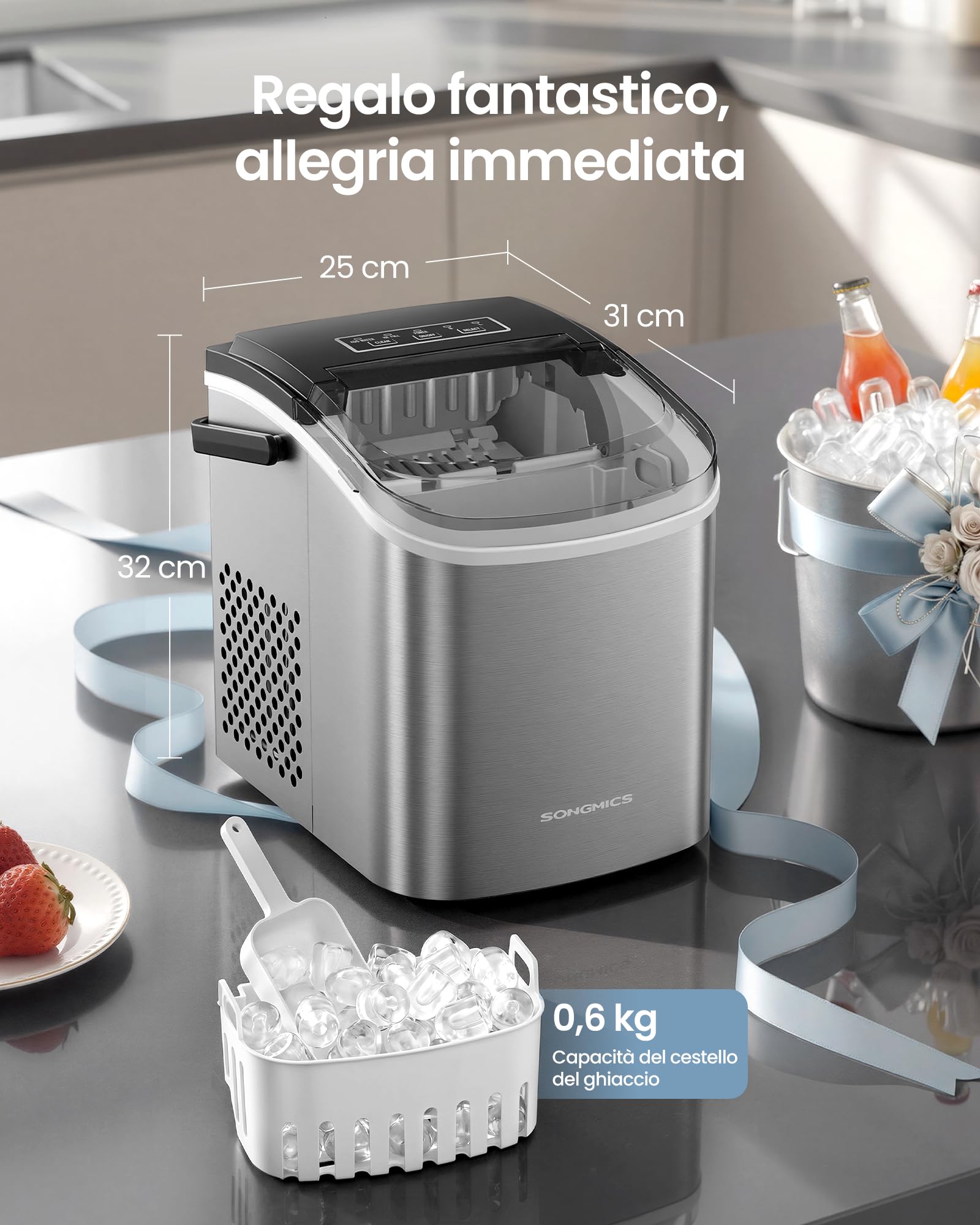 Songmics XZB001E1EU macchina del ghiaccio grigio portatile