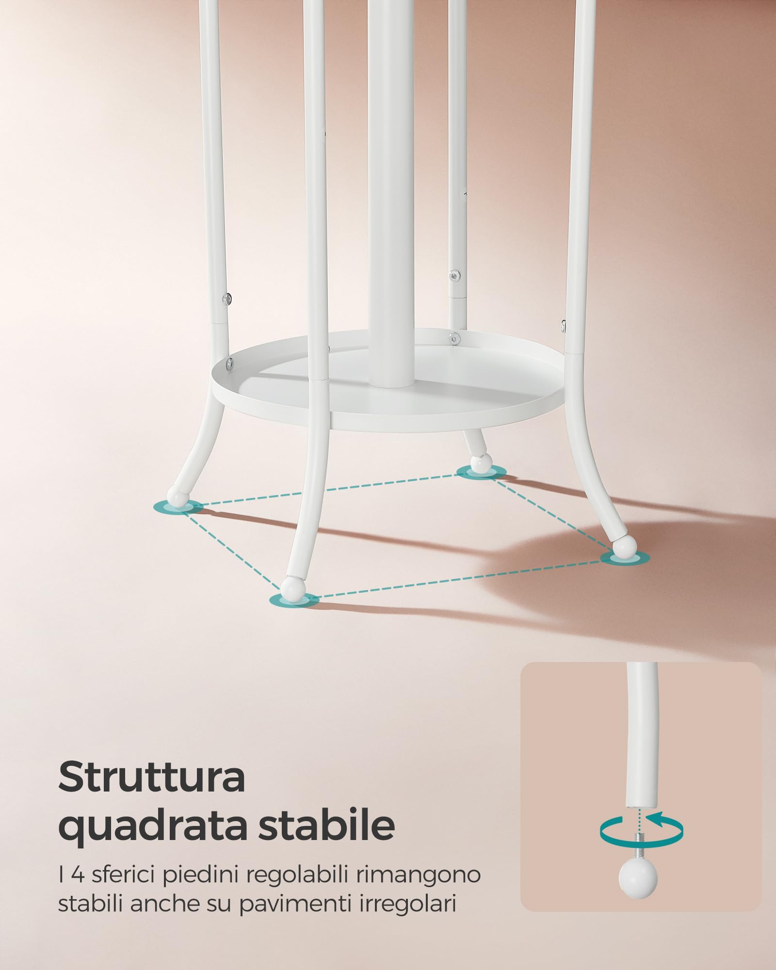 Songmics RCR011W01 Appendiabiti da Terra Bianco Perla 12 Ganci 175 cm