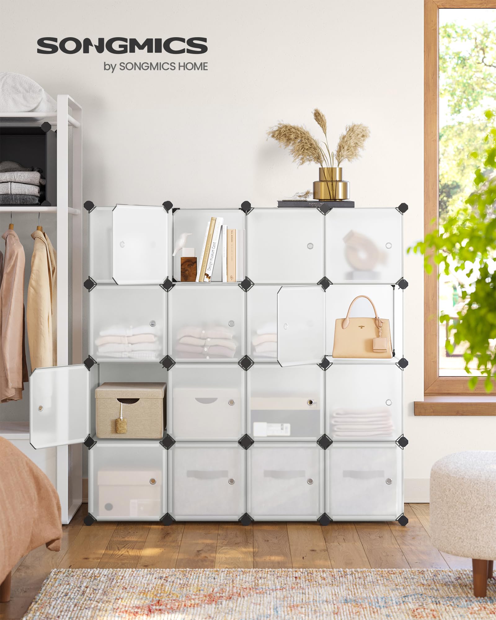 Songmics LPC44BS armadio 16 cubi bianco 123x123 con ante