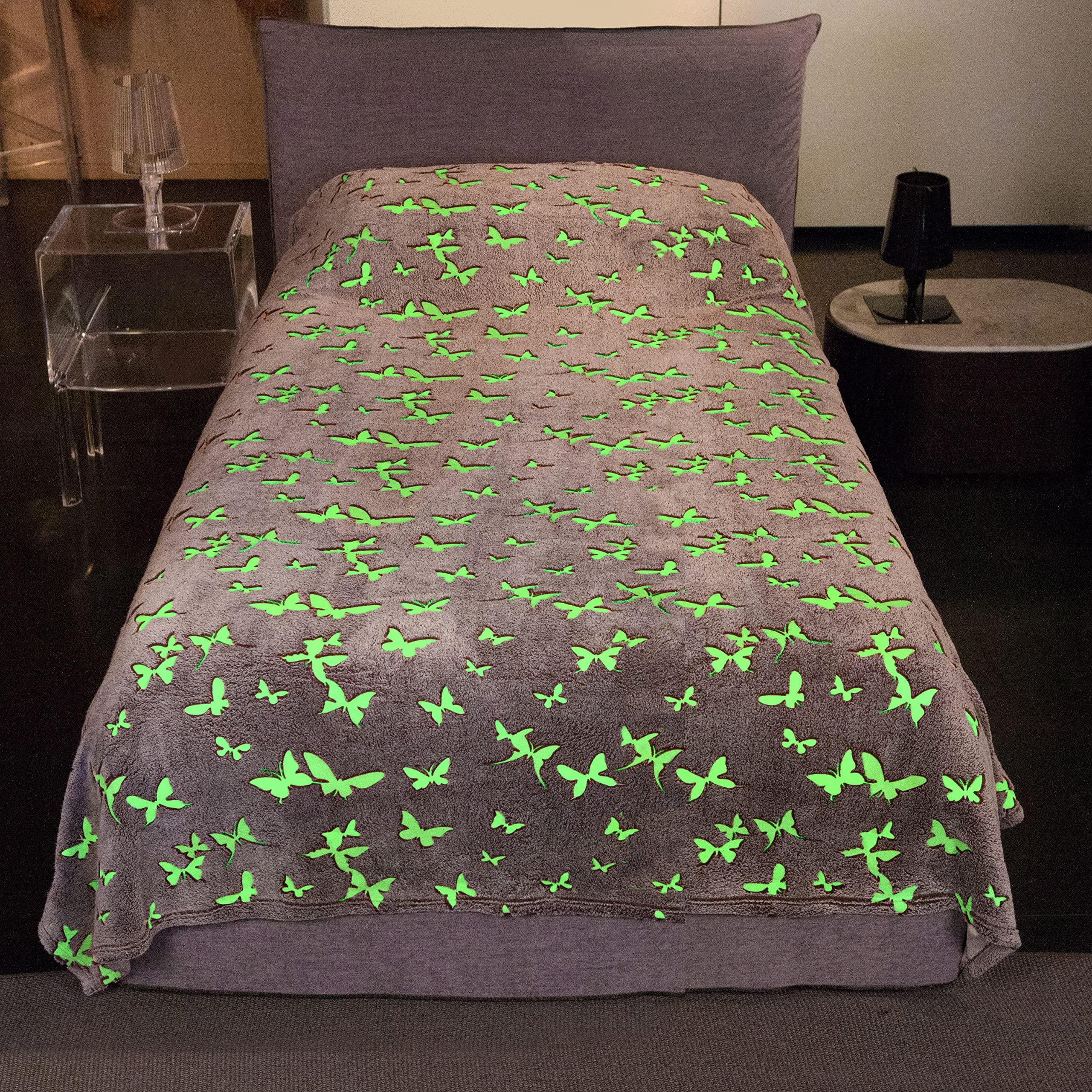Lavatelli Kanguru Glow Coperta Pile 130x230 Farfalle Fluorescente