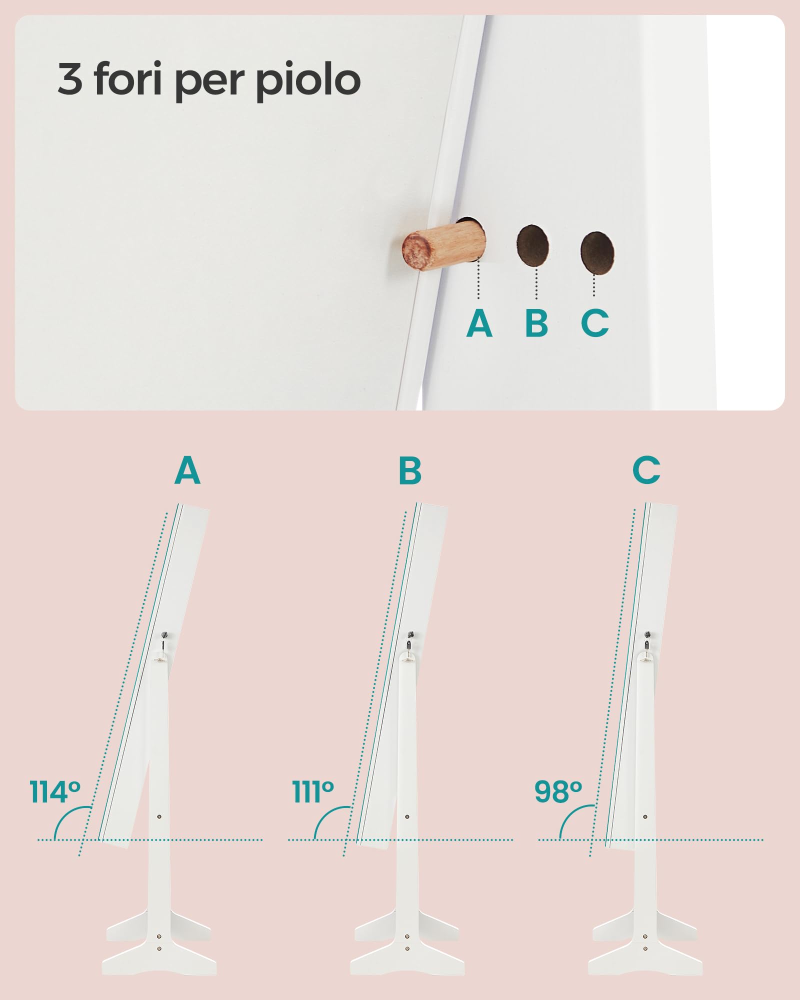 Songmics JJC069W02 specchio portagioie terra bianco con serratura