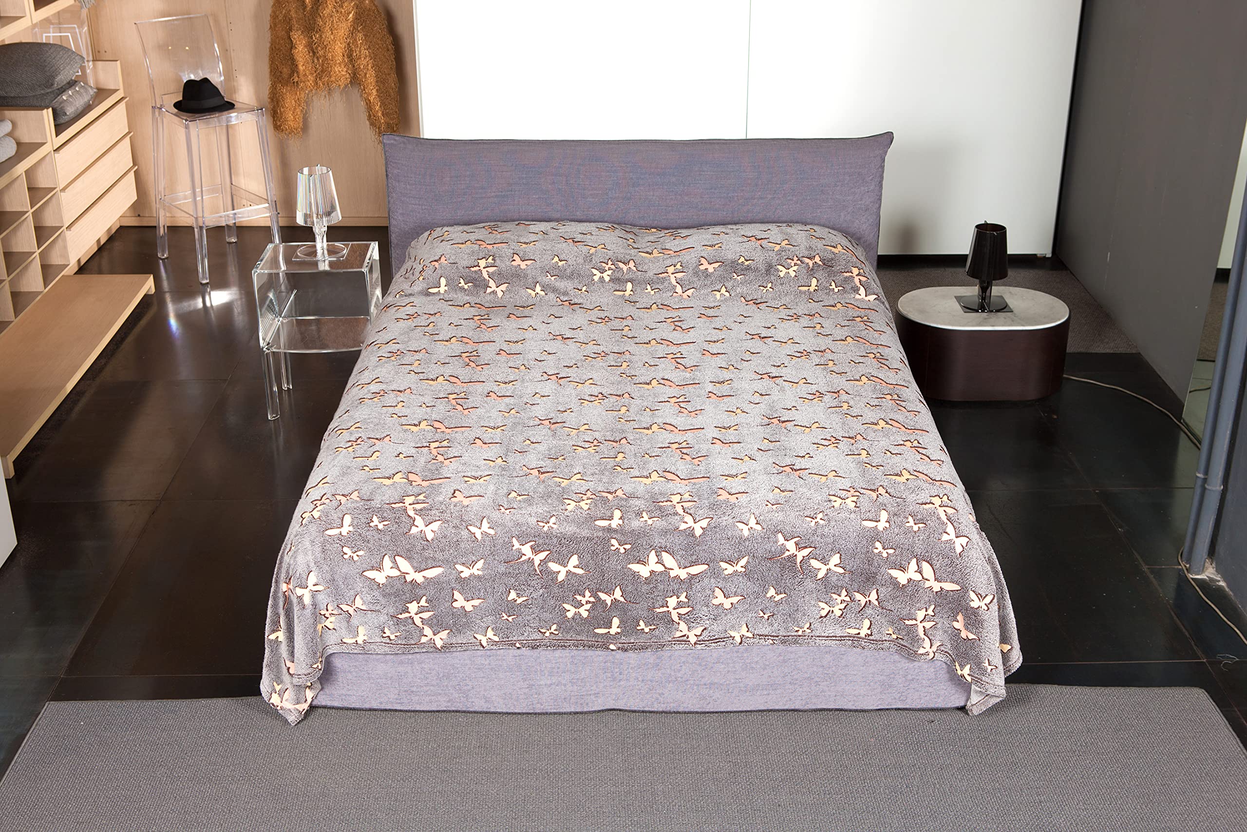 Kanguru Glow plaid matrimoniale 230x230 farfalle