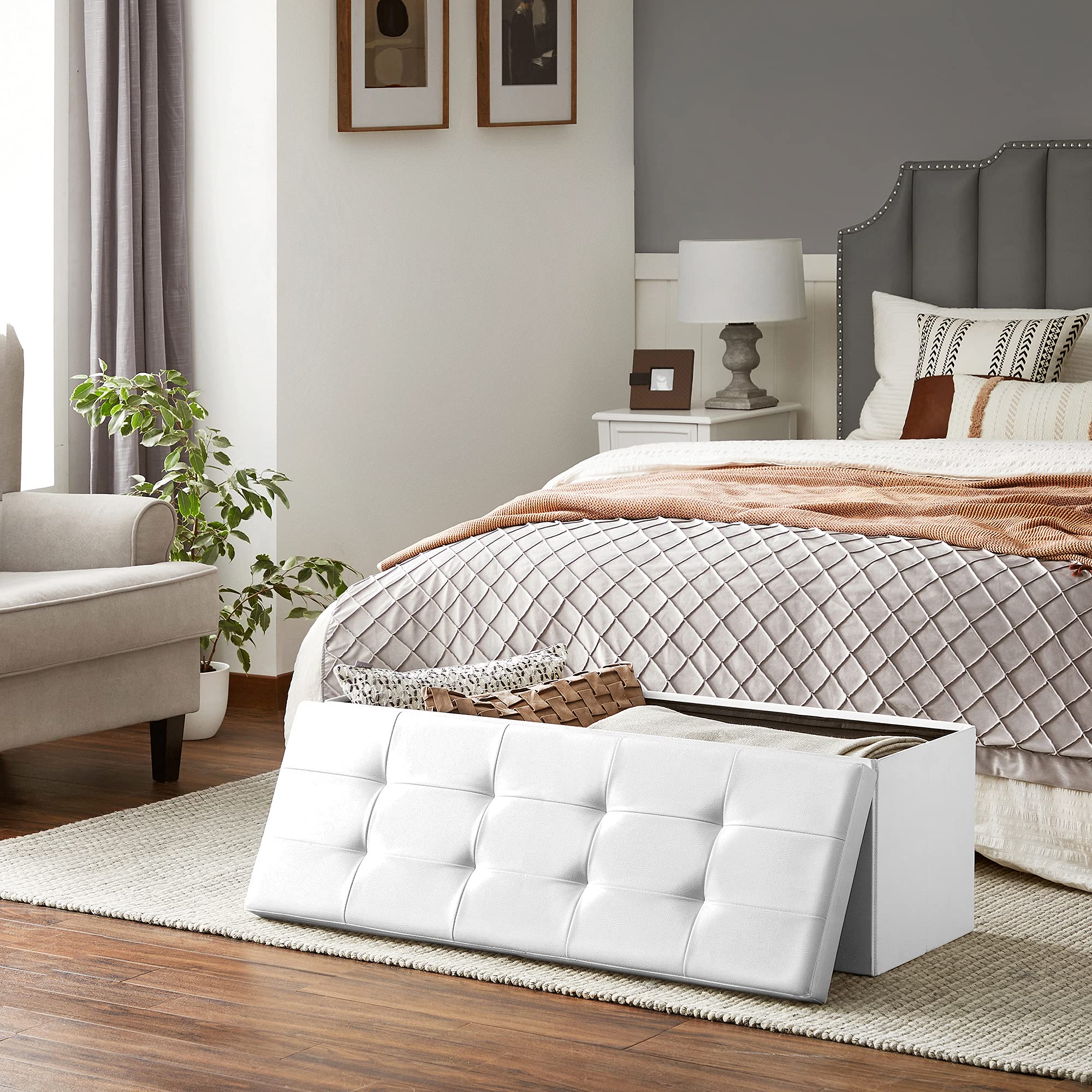 Songmics LSF75WT pouf contenitore bianco 110 cm pieghevole
