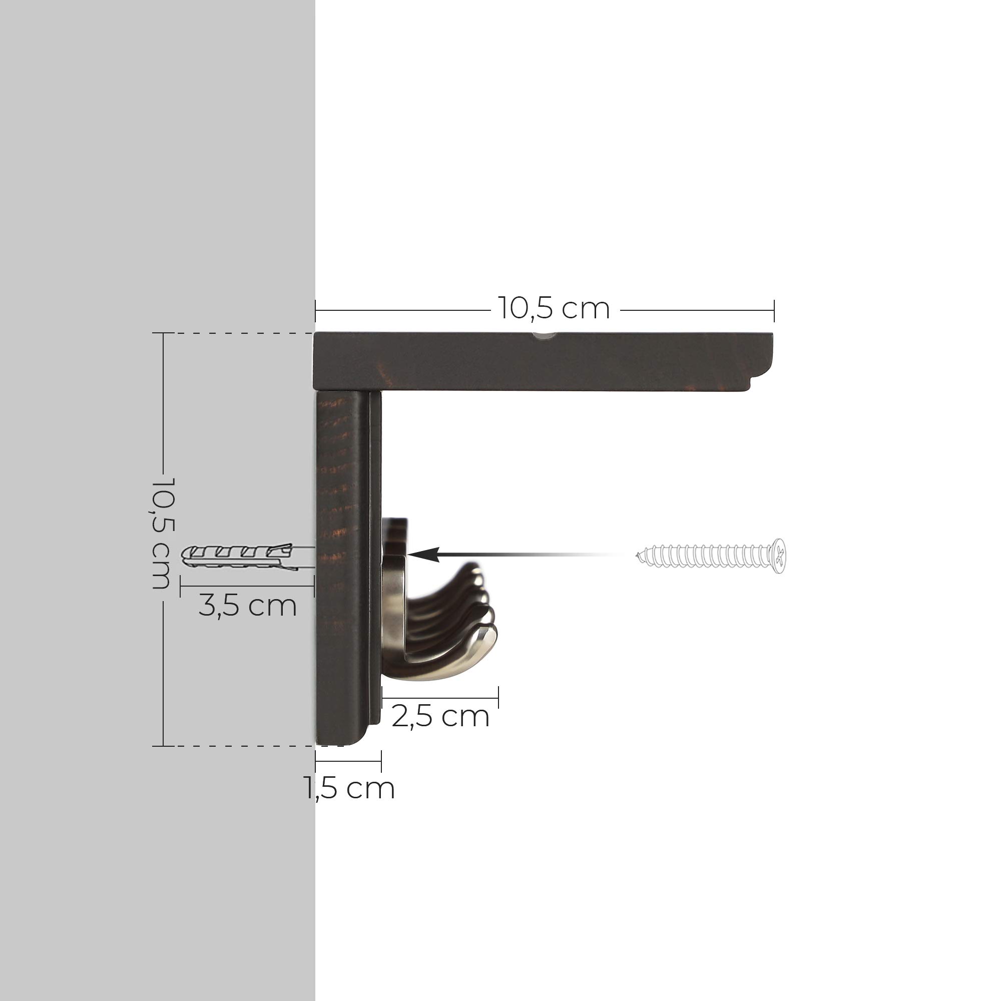 Songmics LHR042X02 appendiabiti 4 ganci doppi marrone vintage