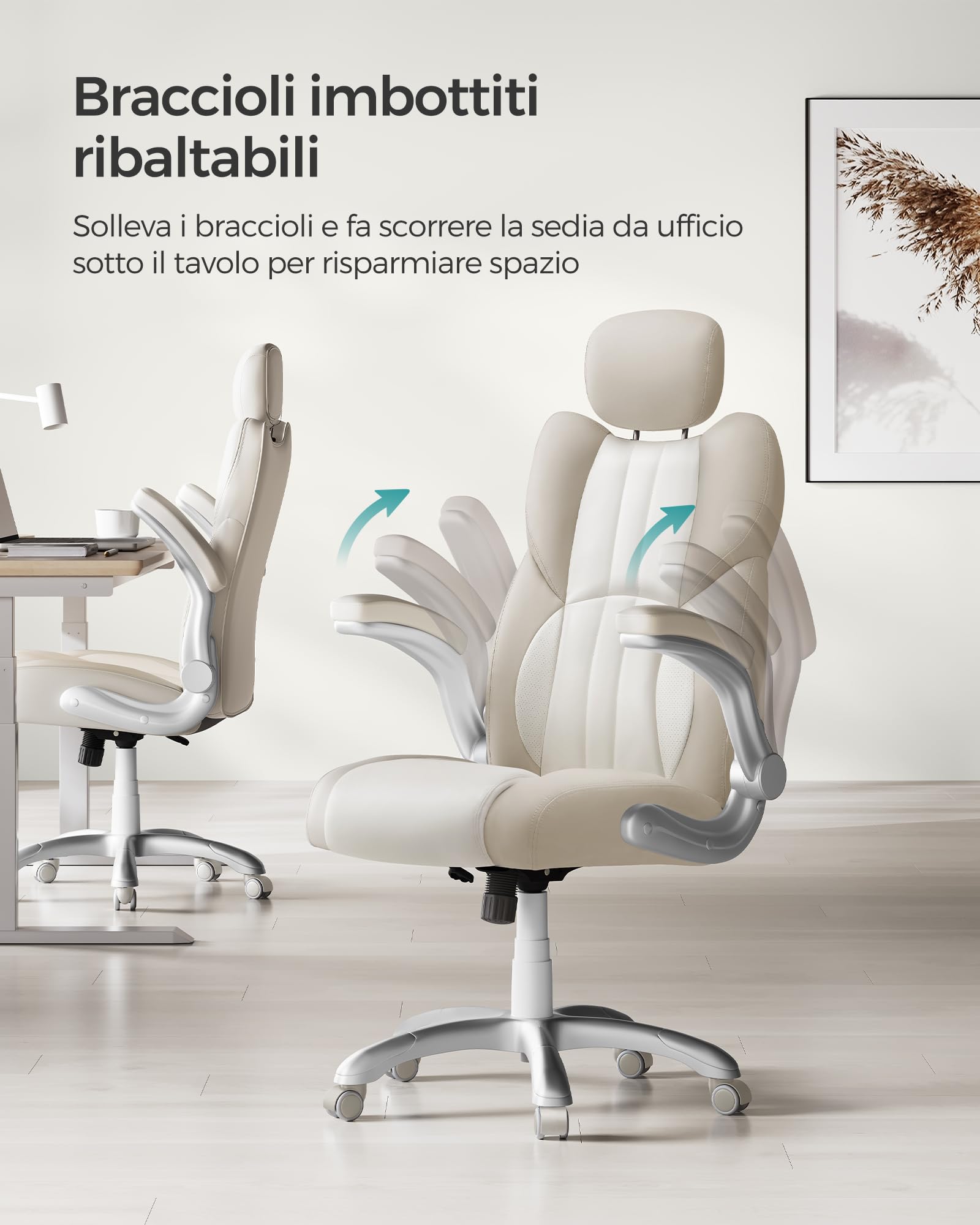 Songmics OBG065W02 sedia ufficio bianco crema regolabile