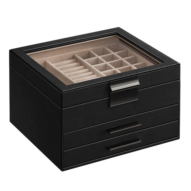 Songmics JBC239BK portagioie 3 livelli nero grafite con vetro