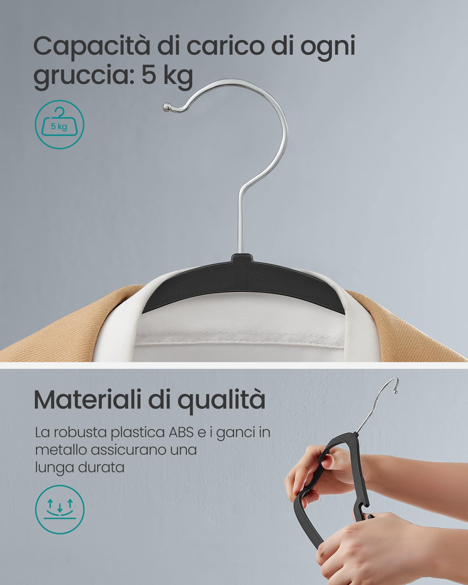 Songmics CRP060B01 grucce 50 pezzi nere salvaspazio
