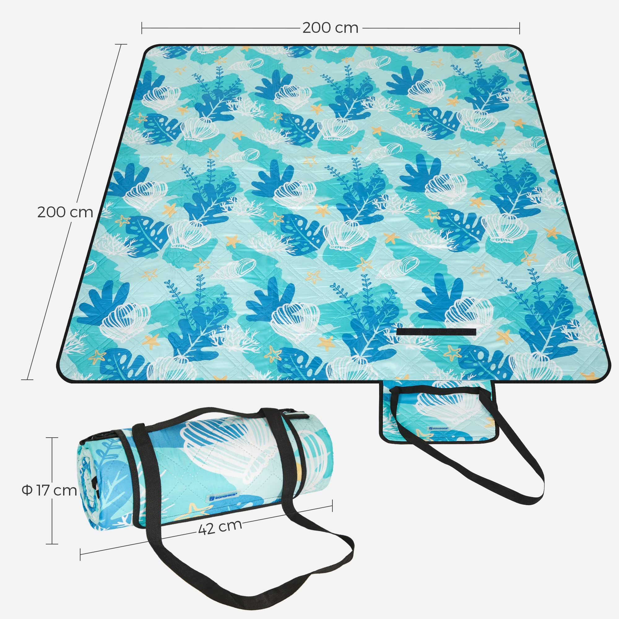 Songmics GCM003C02 Coperta Picnic 200x200 Turchese Impermeabile