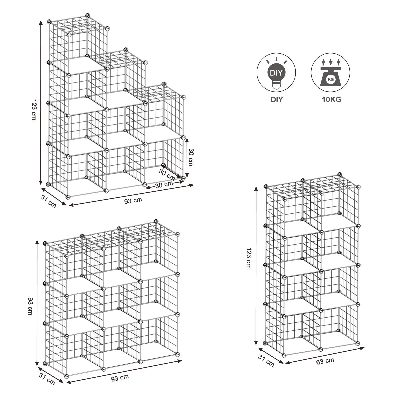 Songmics LPI115W scaffale modulare bianco 9 cubi