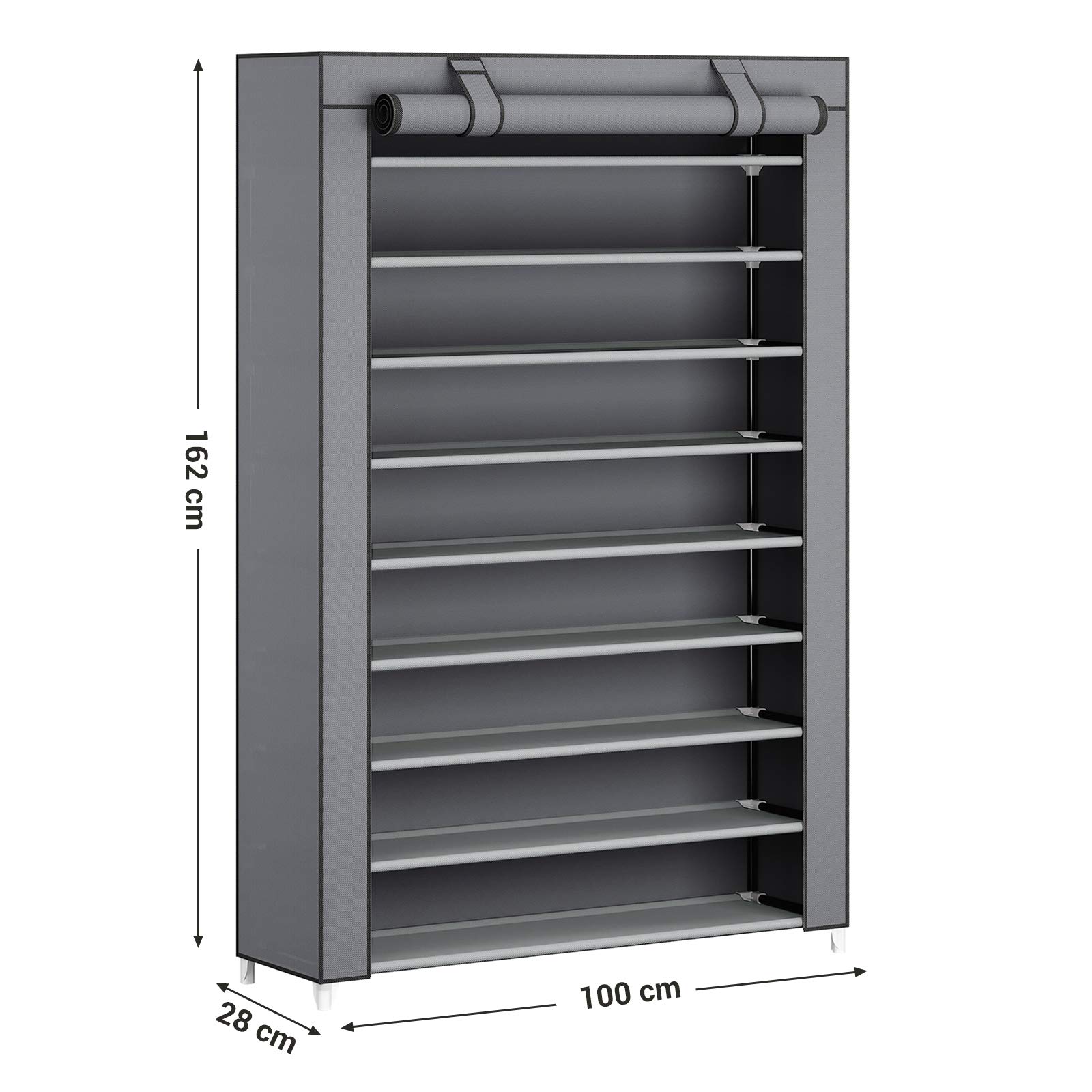 Songmics RXJ00GY scarpiera 10 ripiani grigia con copertura