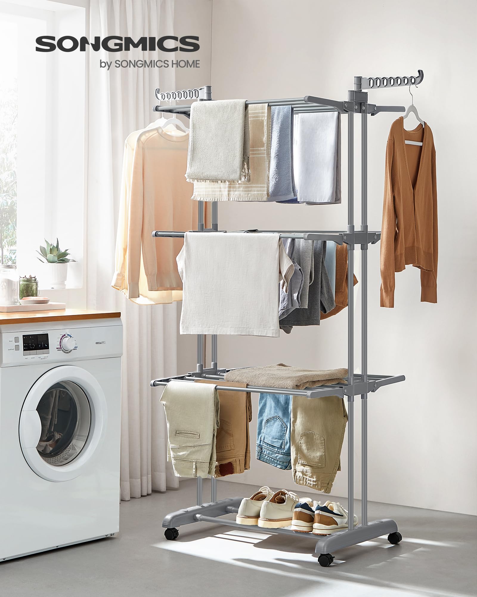 Songmics LLR701G01 stendibiancheria 4 livelli grigio con ruote