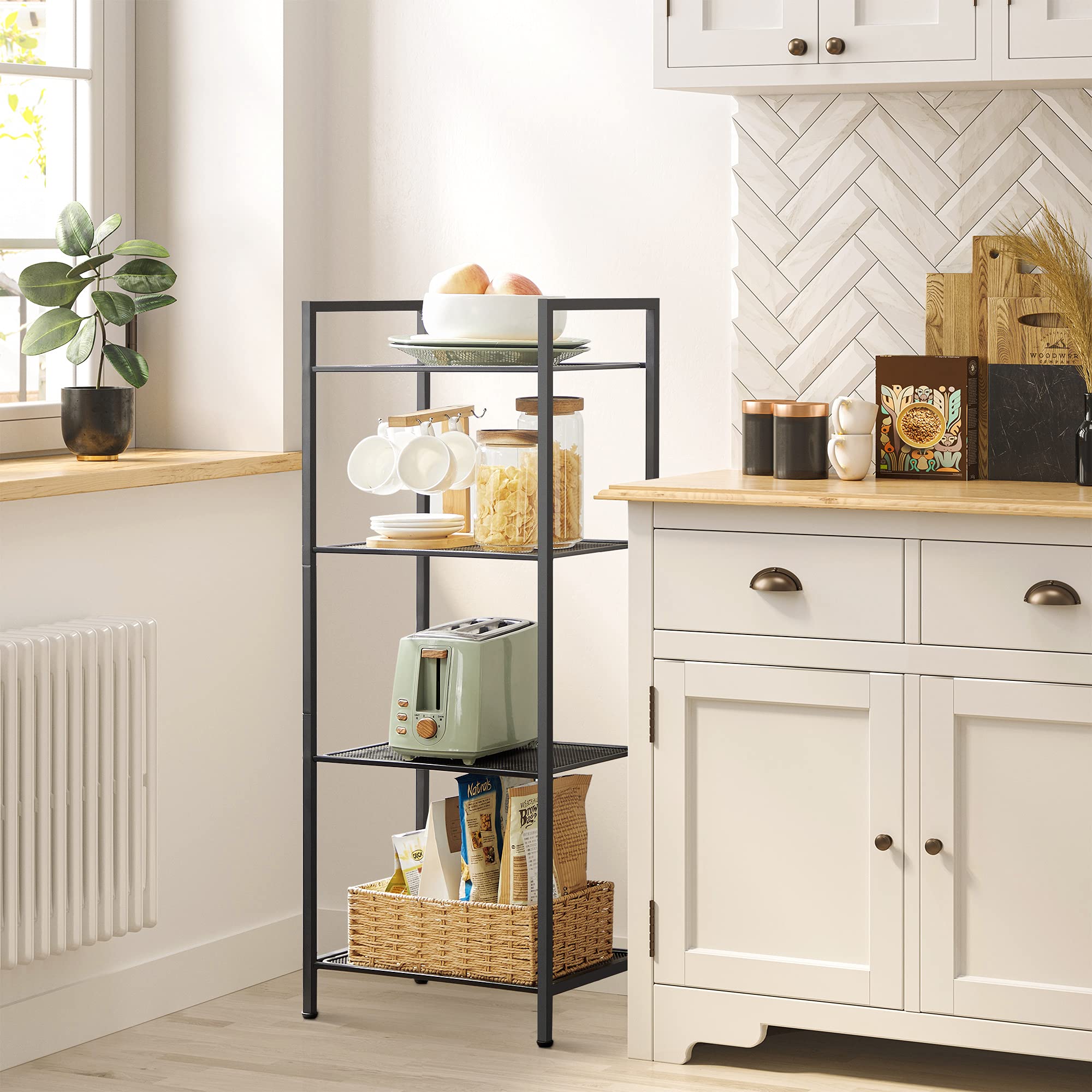 Songmics BSC034B01 scaffale 4 ripiani nero 38x30x96 cm rete