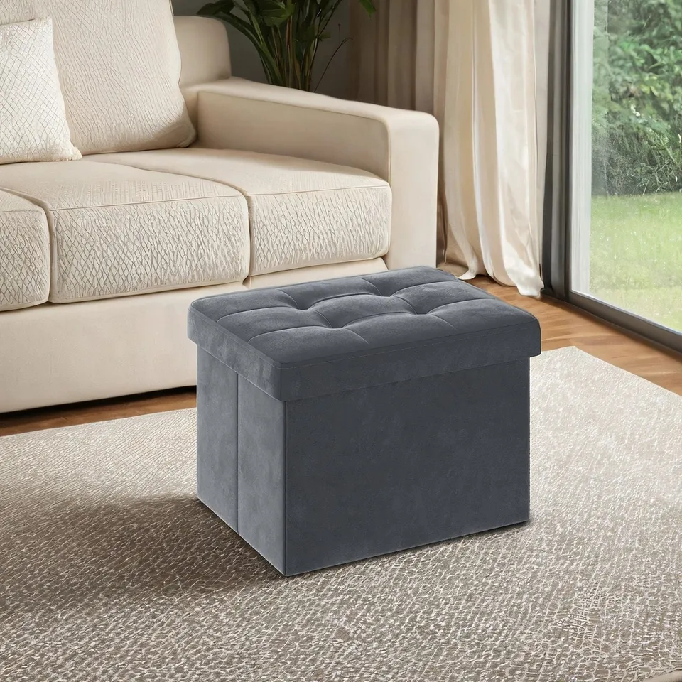 Songmics ULSF200Q01 Pouf Contenitore Blu Notte Pieghevole
