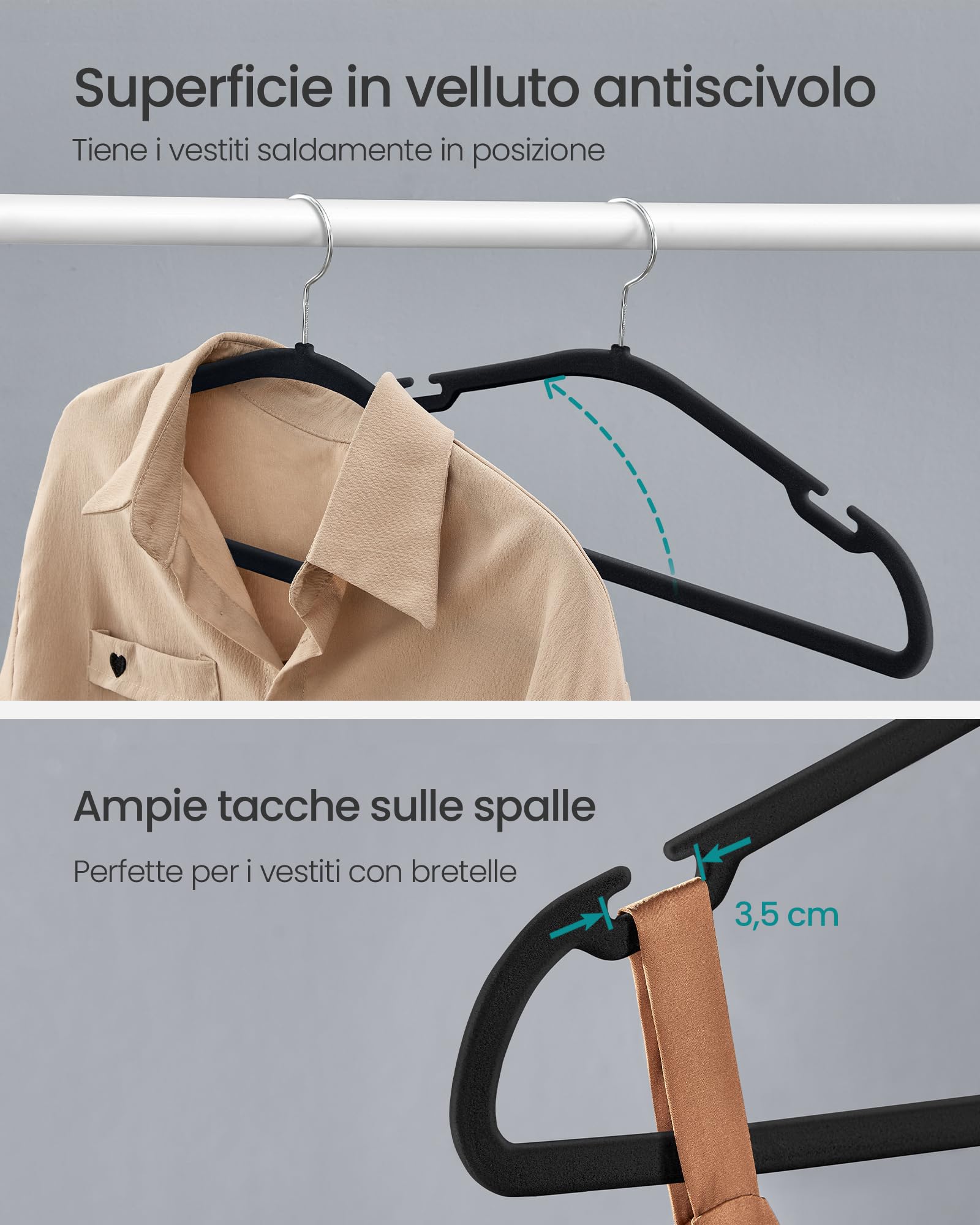 Songmics CRF039B03 grucce velluto nere 50 pezzi antiscivolo