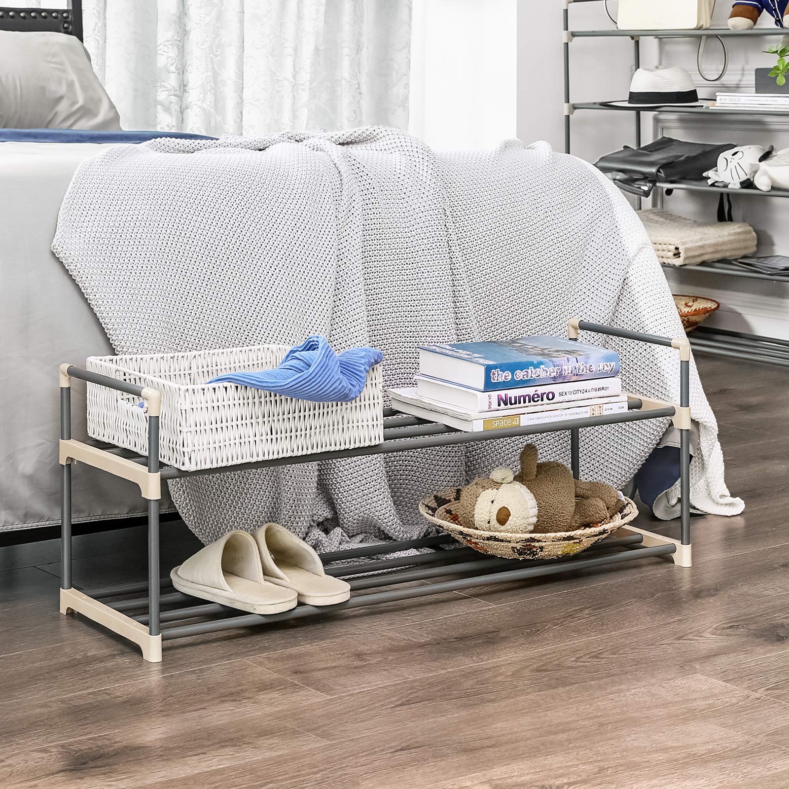 Songmics LSA12GY scarpiera 2 ripiani grigia 92x30x33 cm