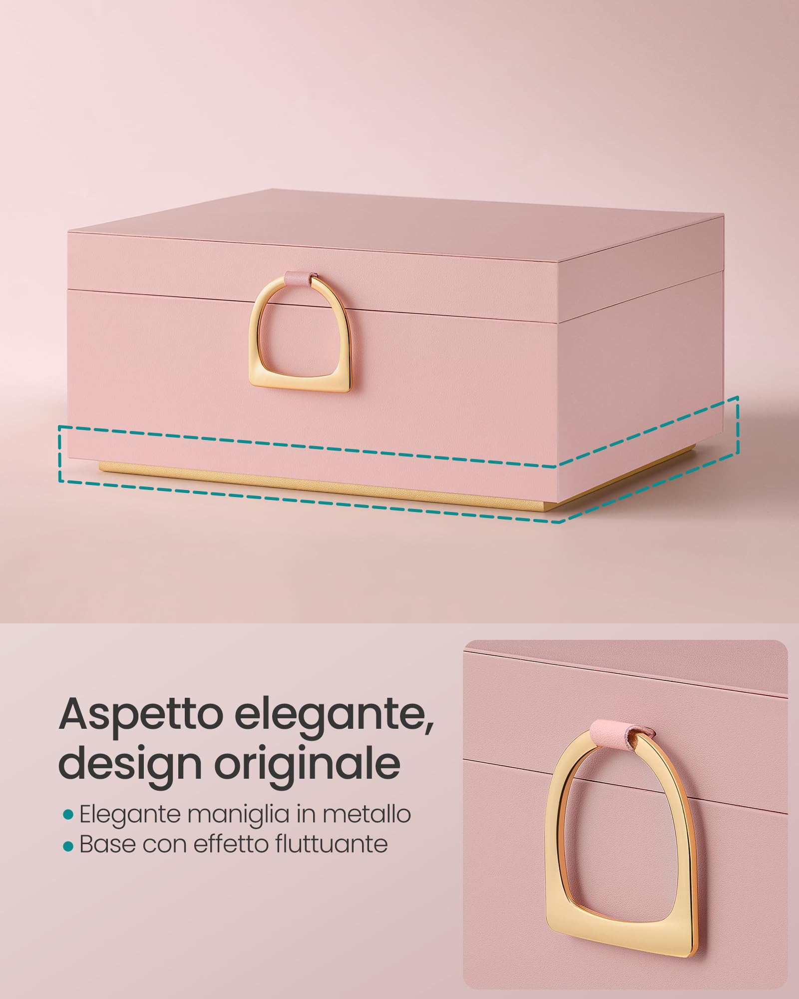 Songmics JBC165R01 scatola portagioie rosa 2 livelli velluto