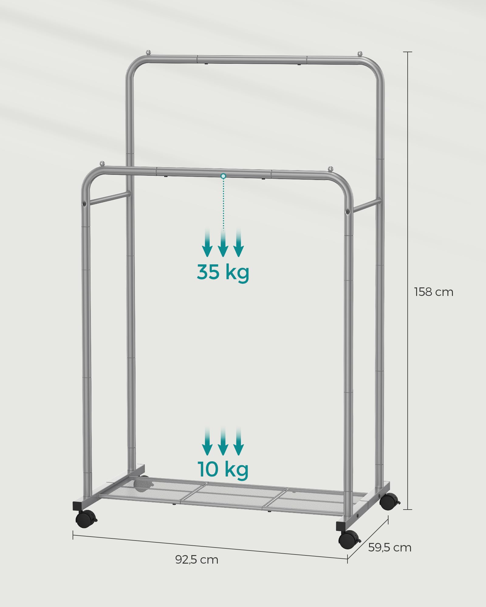 Songmics appendiabiti metallo 92,5 cm con rotelle e ripiano